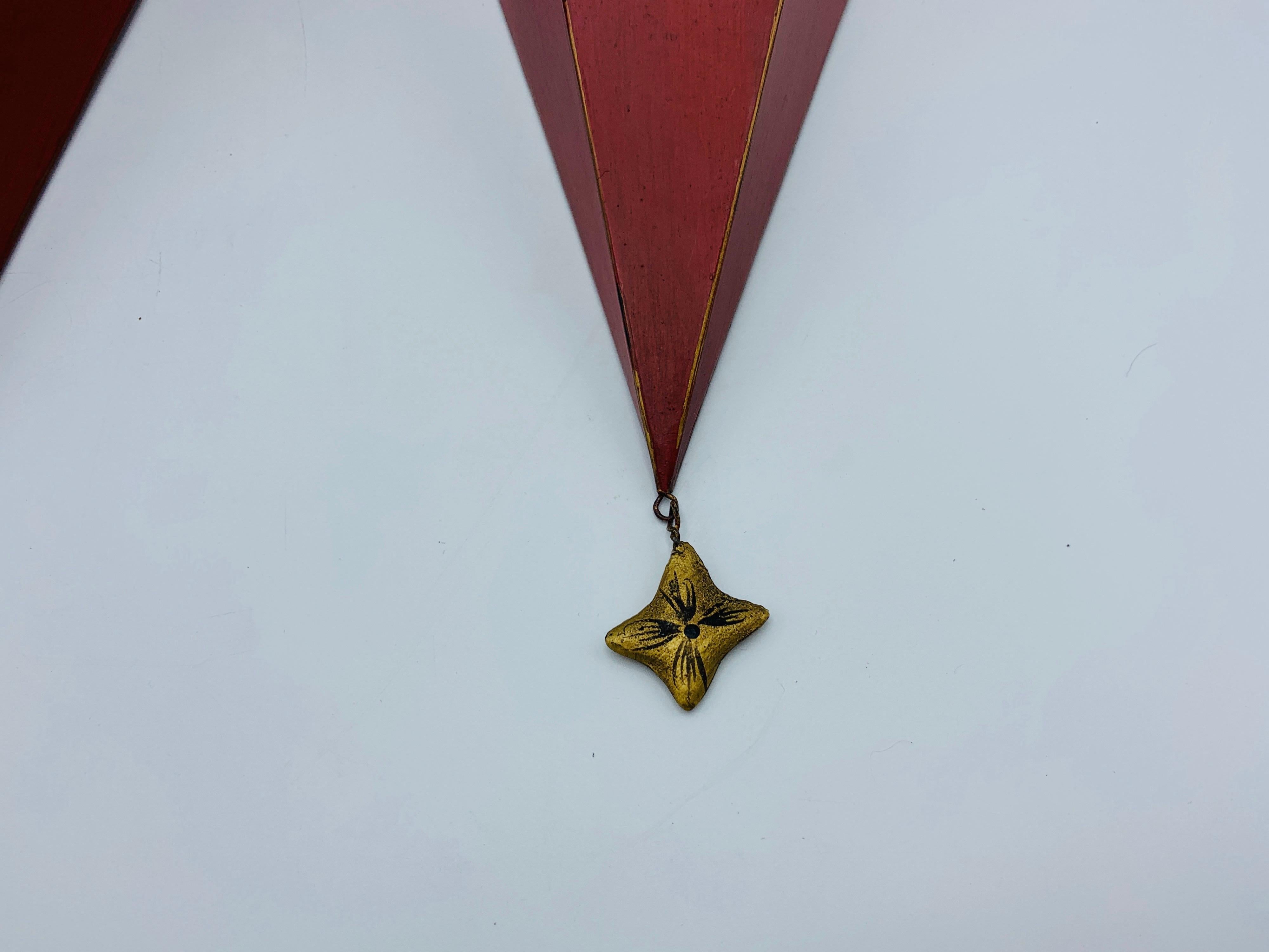 Metal 1980s Maitland Smith Red Tole Wall Hanging Shelves, Pair