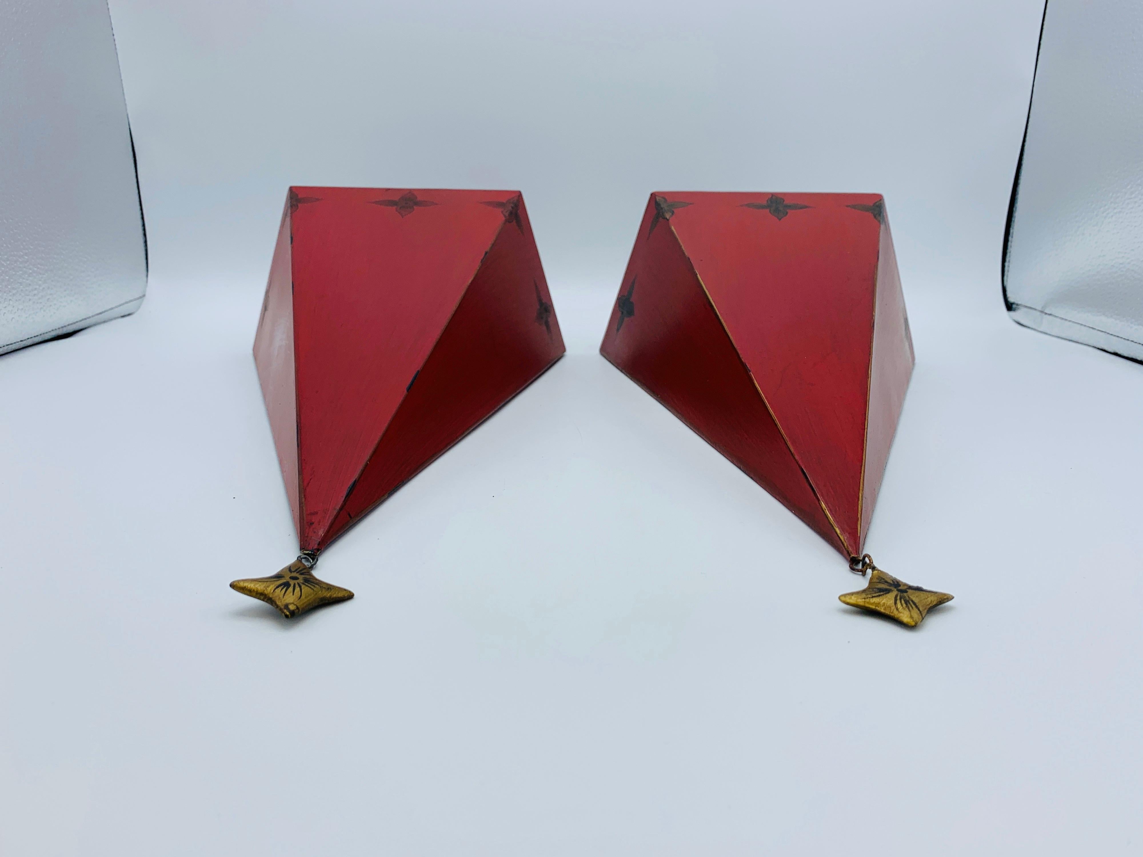 1980s Maitland Smith Red Tole Wall Hanging Shelves, Pair 1