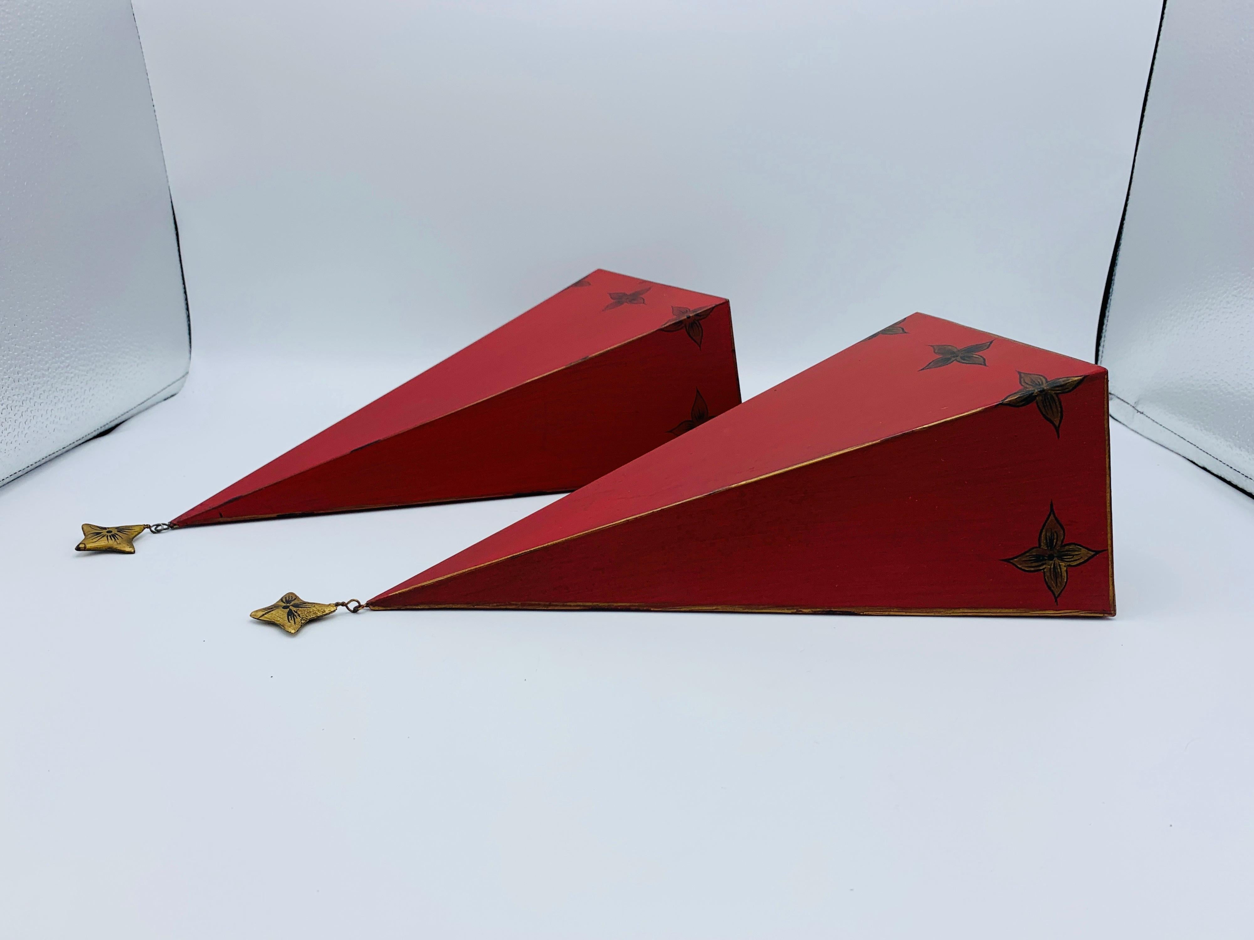 1980s Maitland Smith Red Tole Wall Hanging Shelves, Pair 2