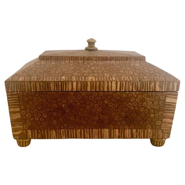 Pair of Mosaic Green Penshell Boxes with Brass Accents by Maitland ...