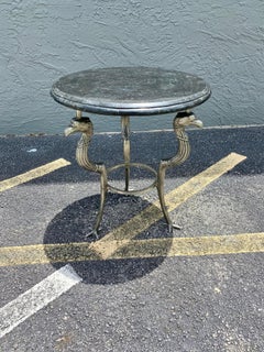 1980s Maitland Smith Round Iron Eagle Faux Marble Mosaic Wood Top Gueridon Table