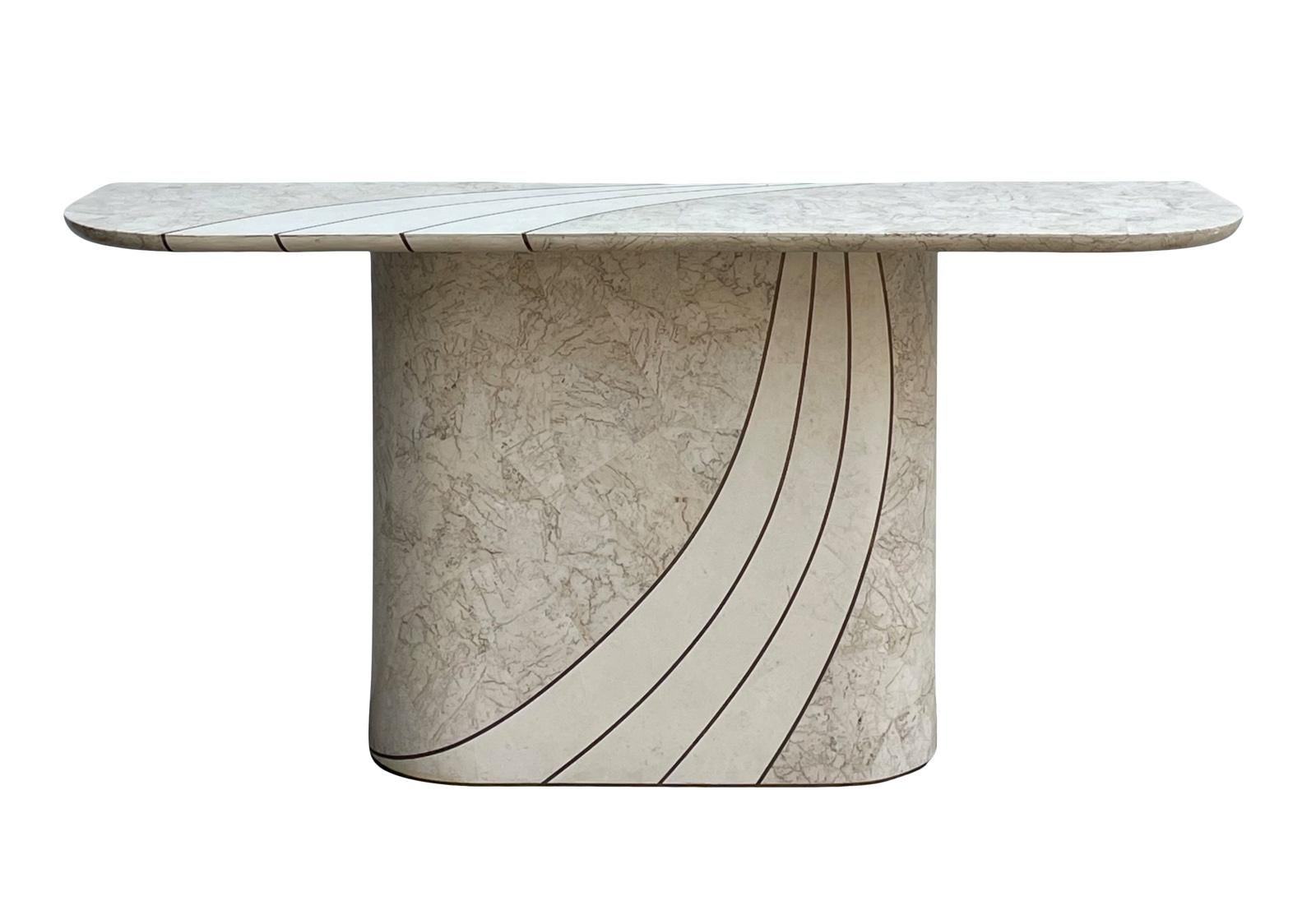 1980er Maitland Smith Style Casa Bisque Tessellated Stone Console Table & Mirror  (Postmoderne) im Angebot