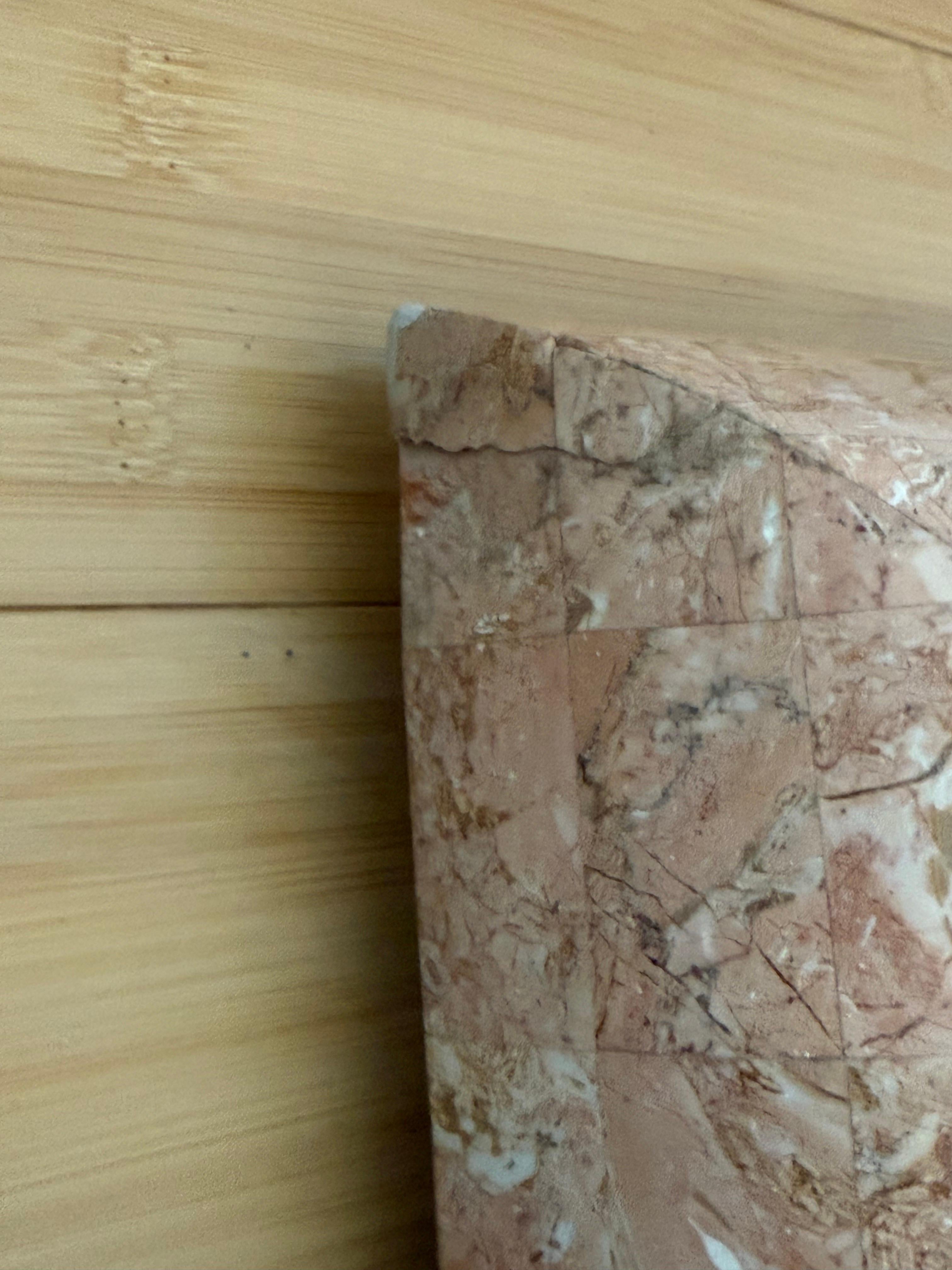 Post-Modern 1980s Maitland Smith Style Pink Travertine Stone Mirror For Sale