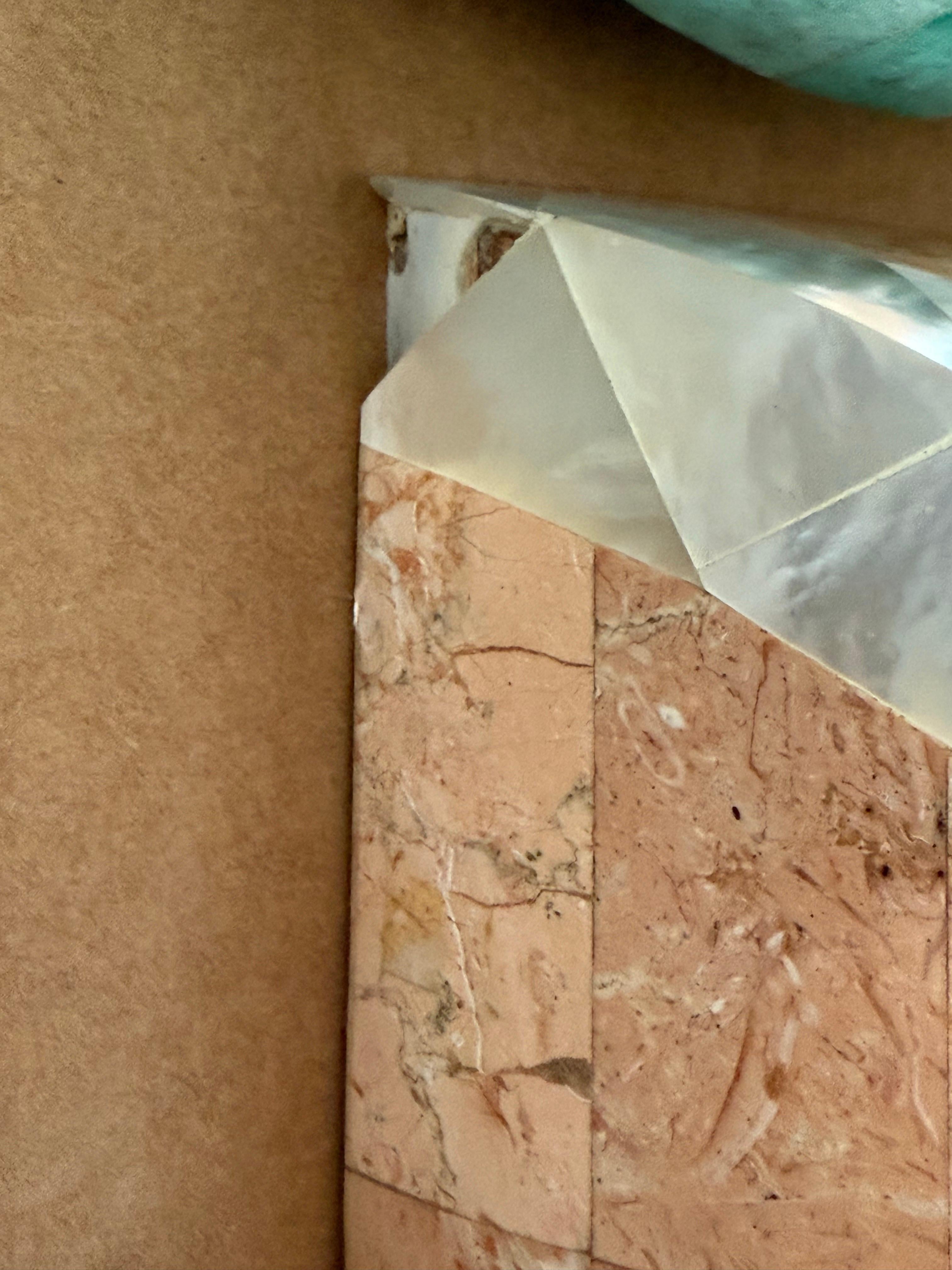 Philippine 1980s Maitland Smith Style Pink Travertine Stone Mirror For Sale