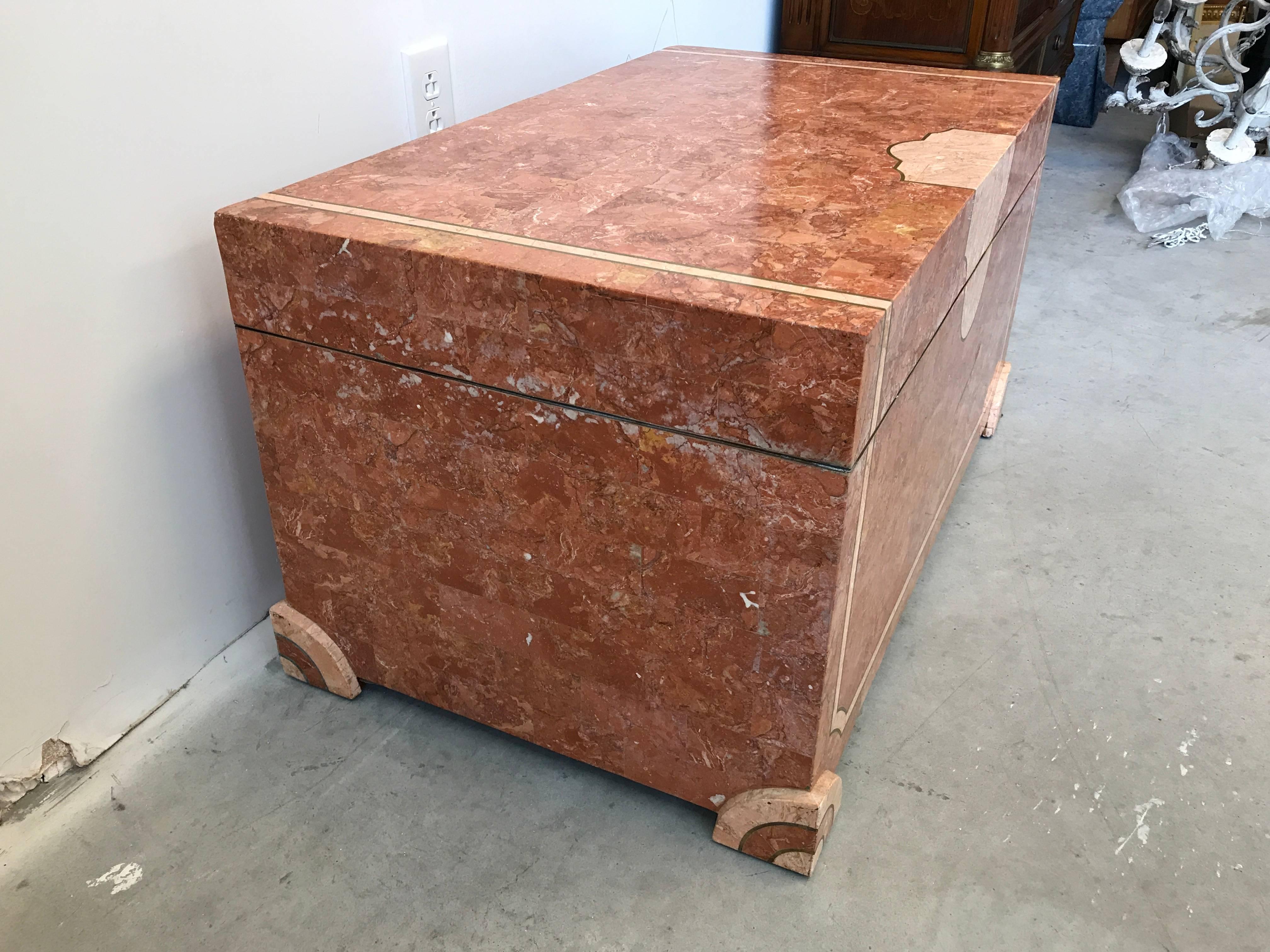 Hollywood Regency Robert Marcius for Casa Bique Tesselated Stone Trunk Coffee Table, 1980s For Sale