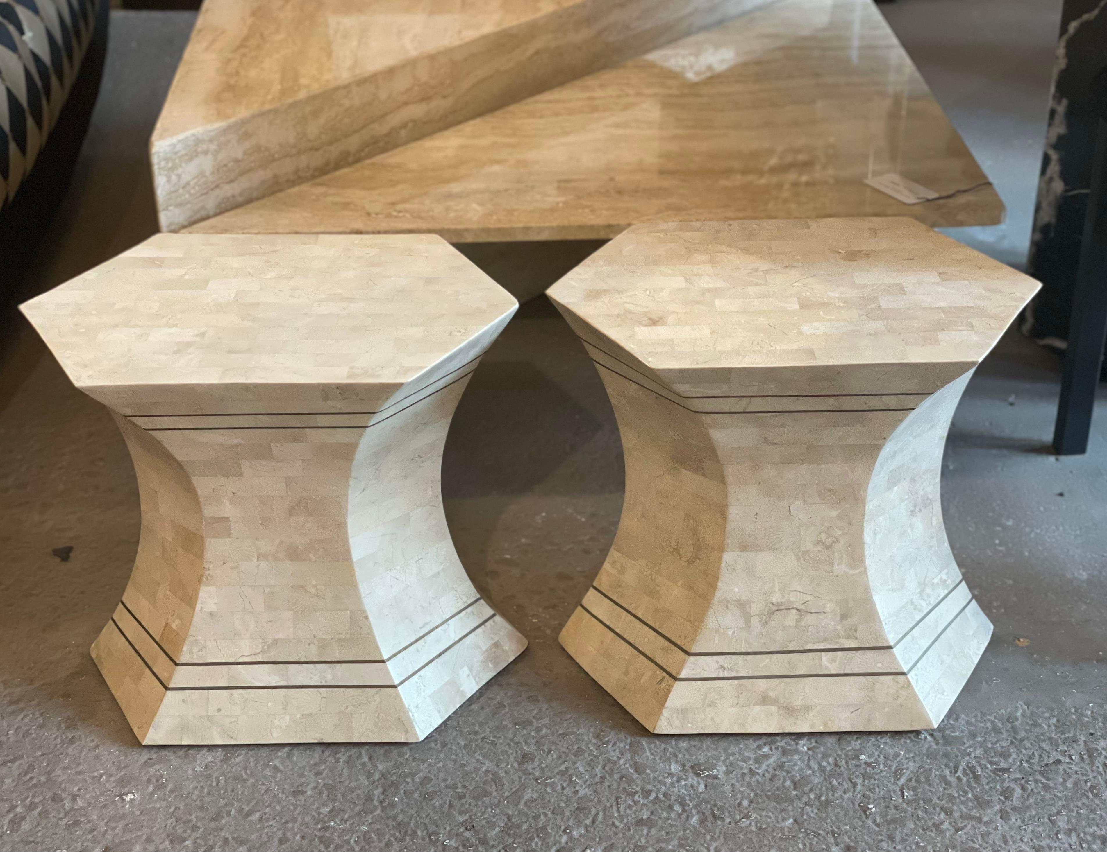 1980s Maitland Smith Tessellated Brass Side Tables, a Pair In Excellent Condition In Chicago, IL