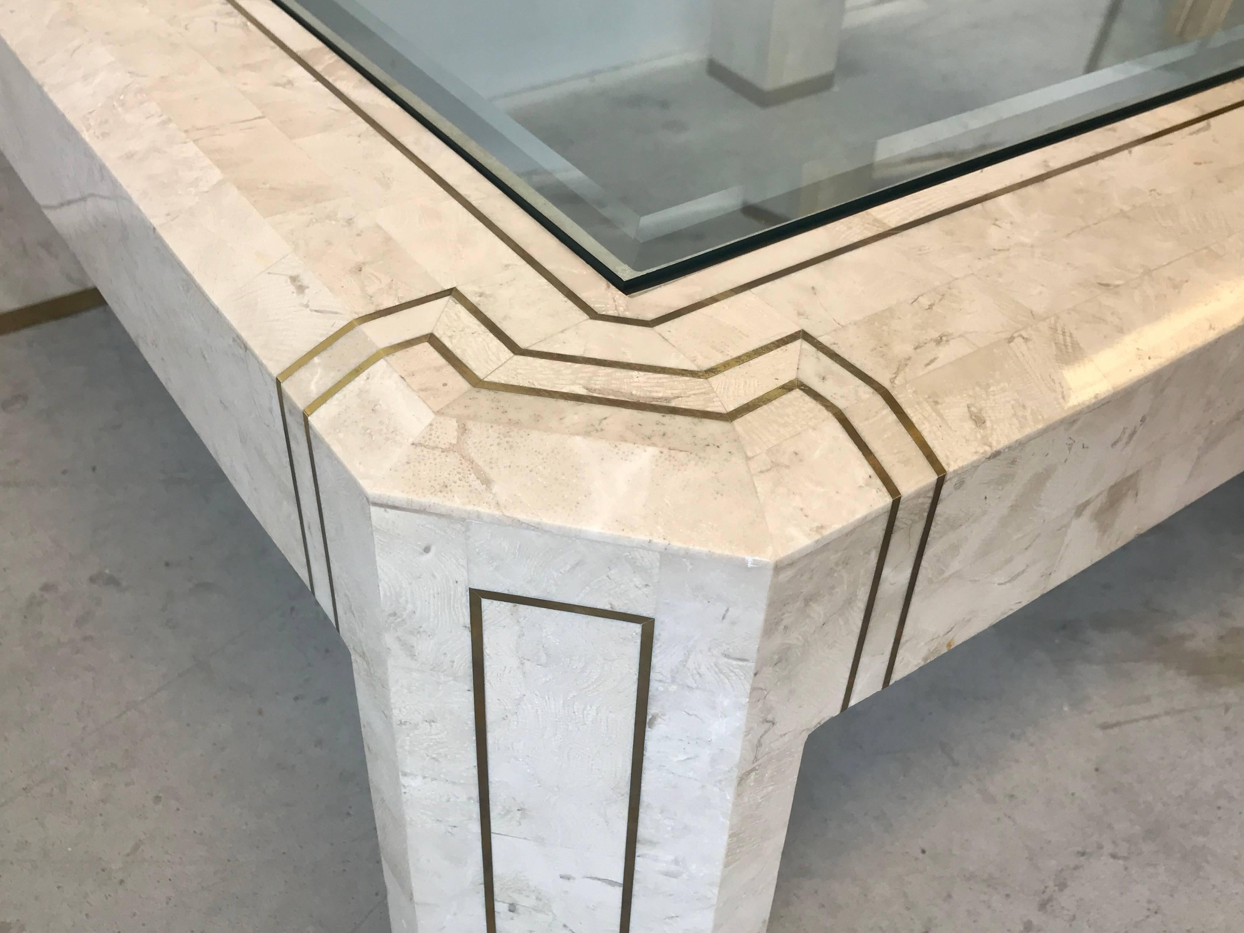 Philippine Robert Marcius for Casa Bique Tessellated Stone and Brass Table, 1980s For Sale