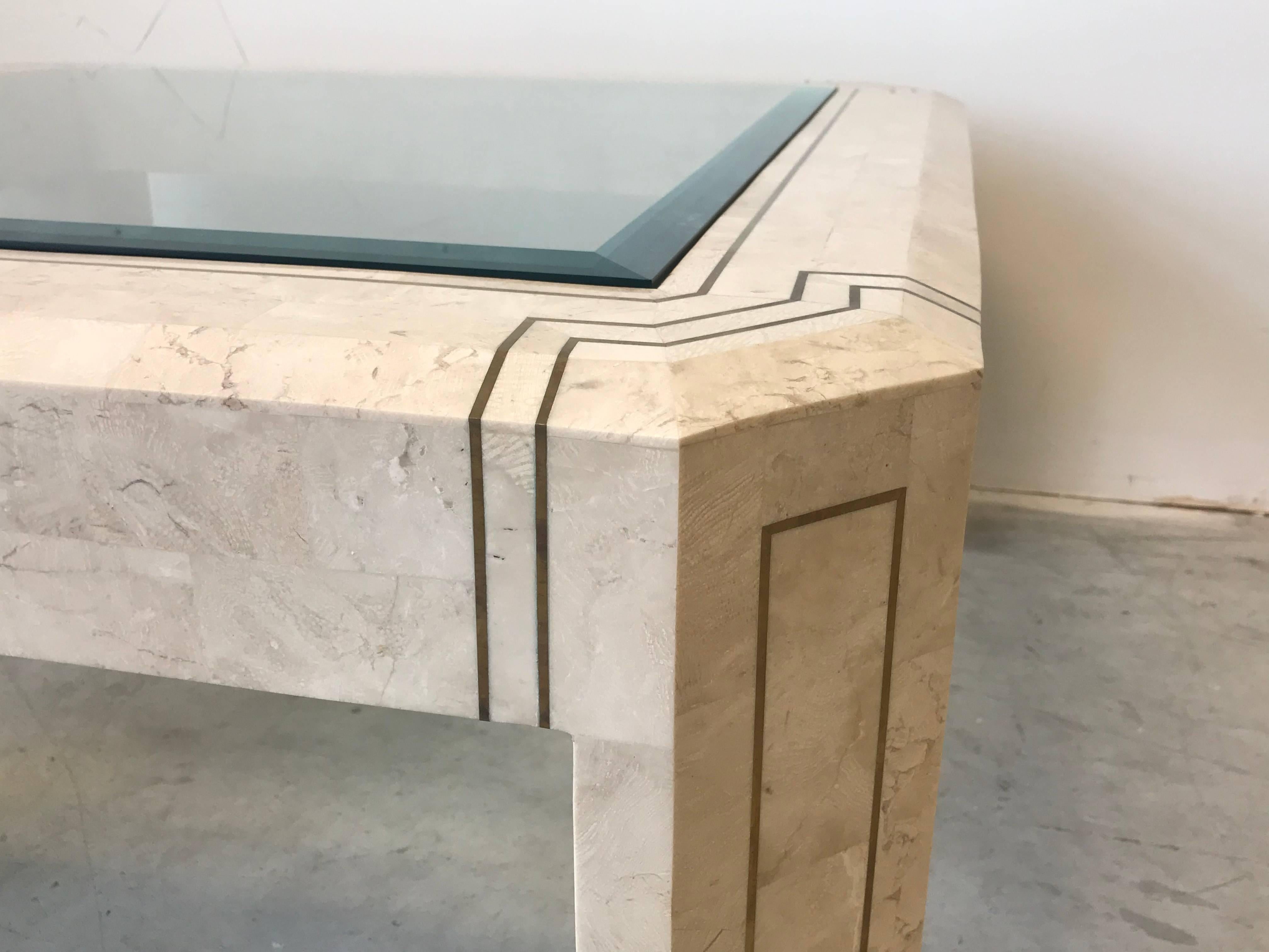 20th Century Robert Marcius for Casa Bique Tessellated Stone and Brass Table, 1980s For Sale