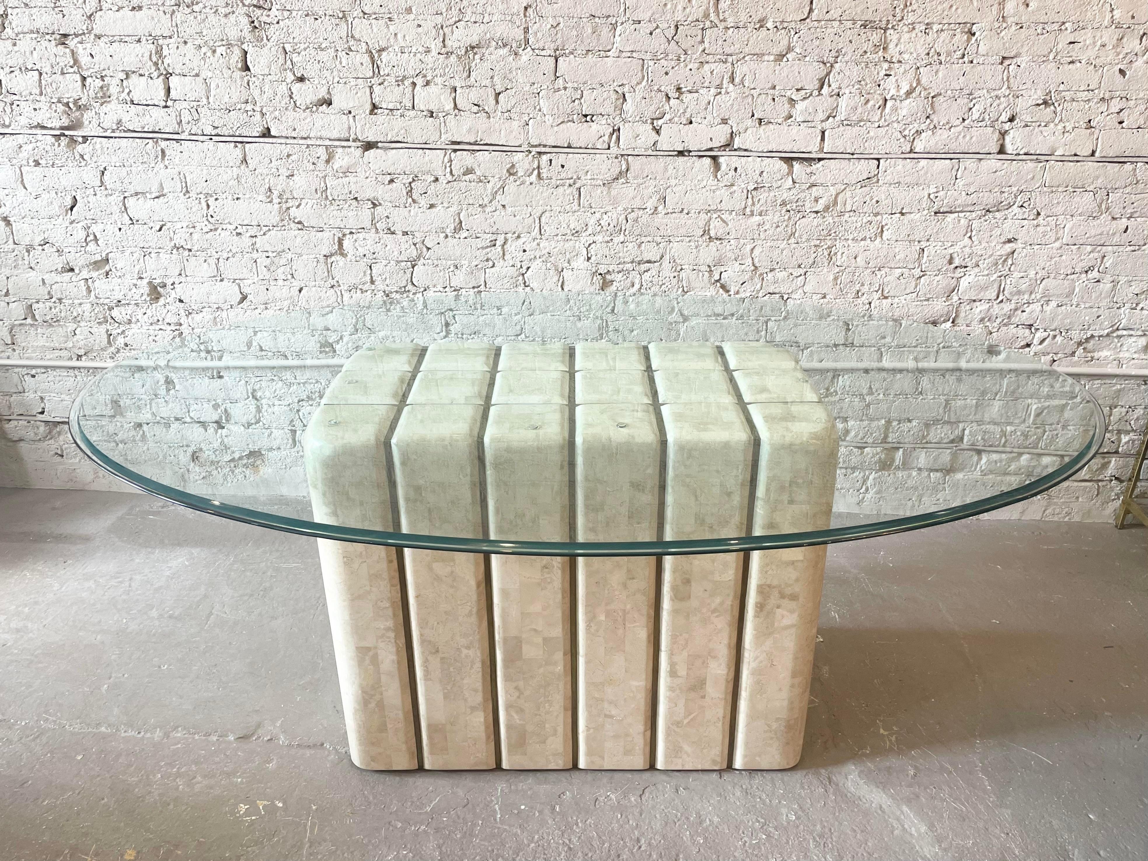 1980s Maitland-Smith Tessellated Stone and Brass Pedestal Table Base For Sale 1