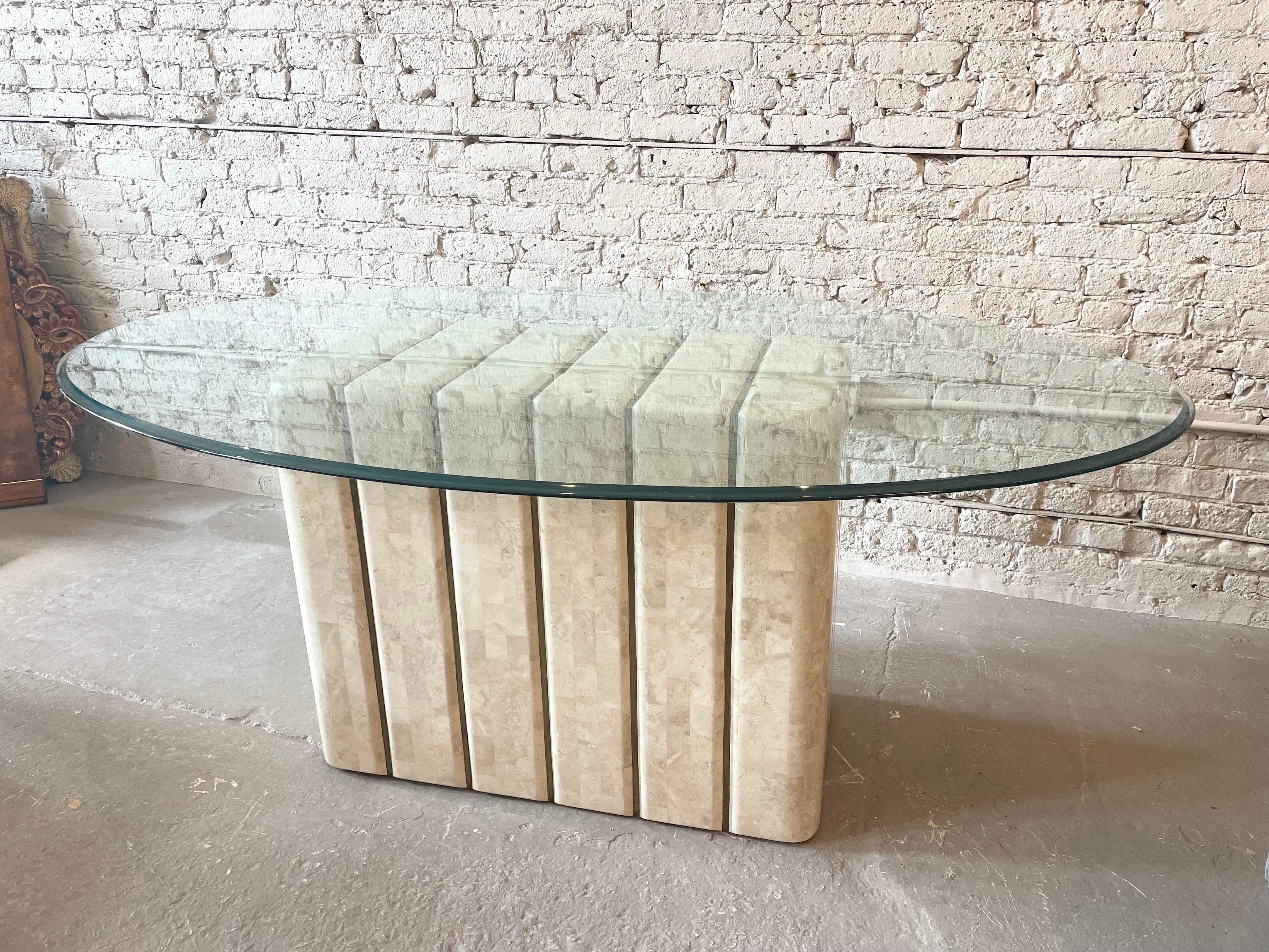 Base de table à piédestal en pierre tessellée et laiton Maitland-Smith des années 1980 en vente 2