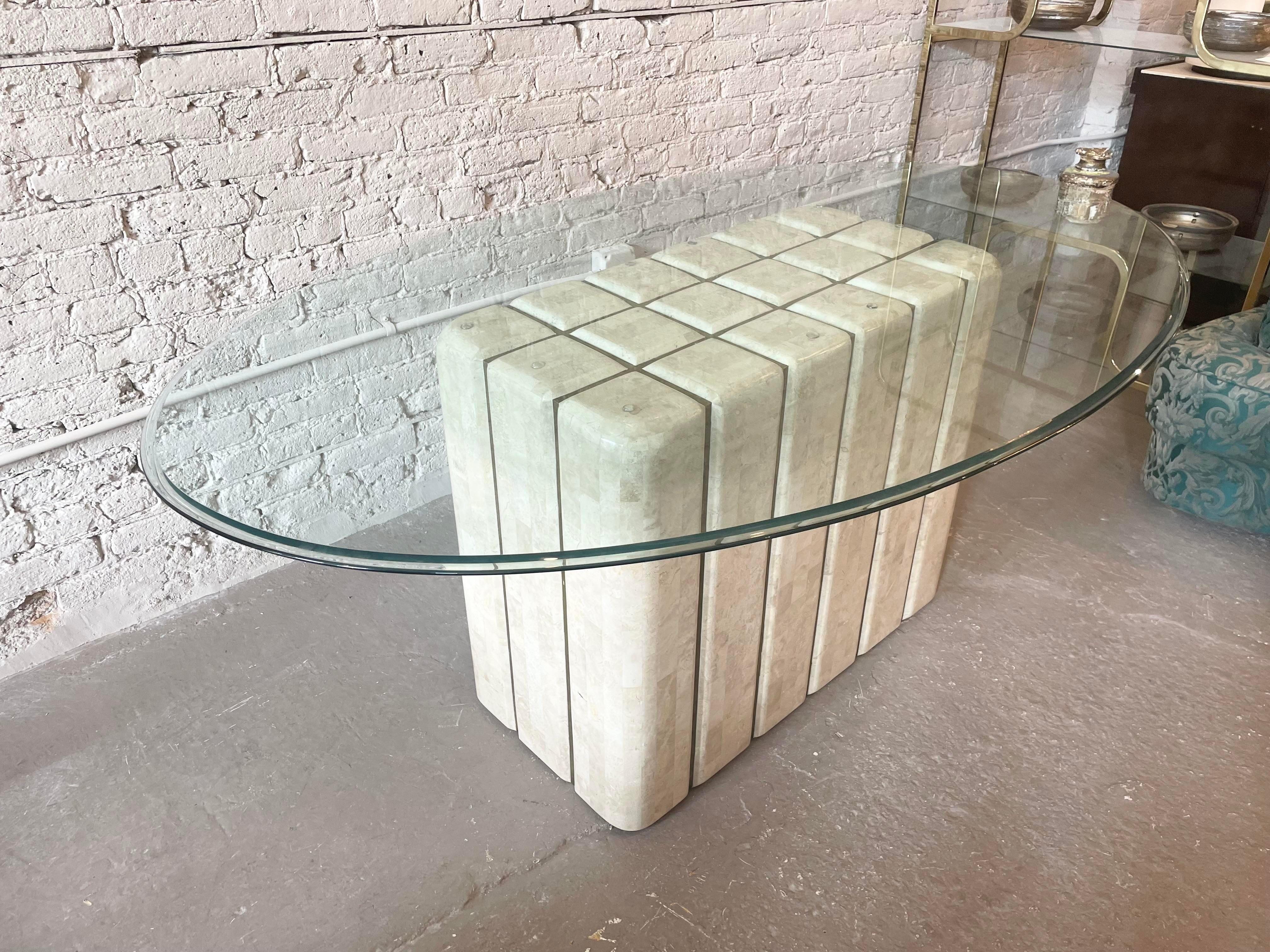 1980s Maitland-Smith Tessellated Stone and Brass Pedestal Table Base For Sale 4