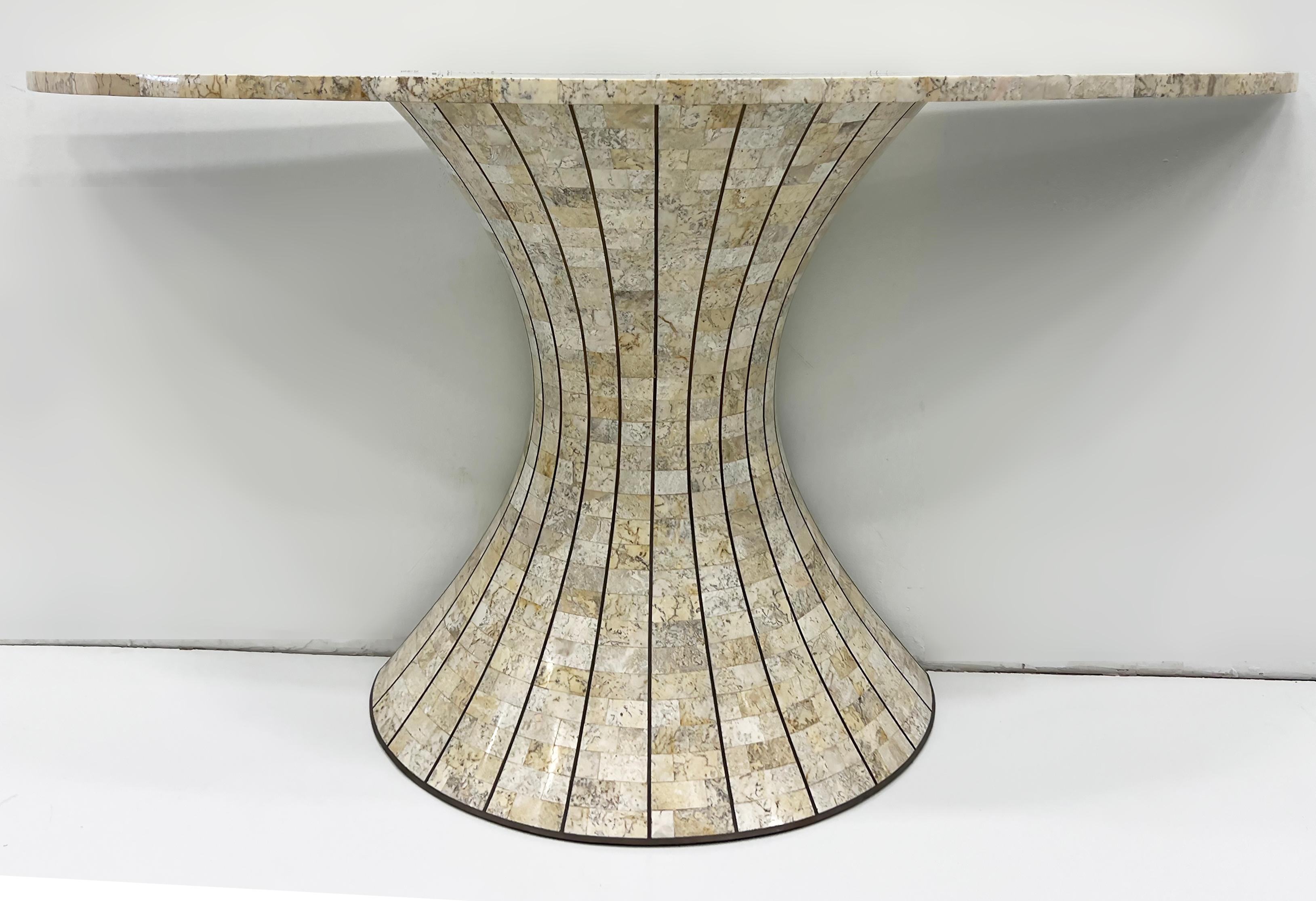 Post-Modern 1980s Maitland-Smith Tessellated Stone Console Table with Brass Inlay