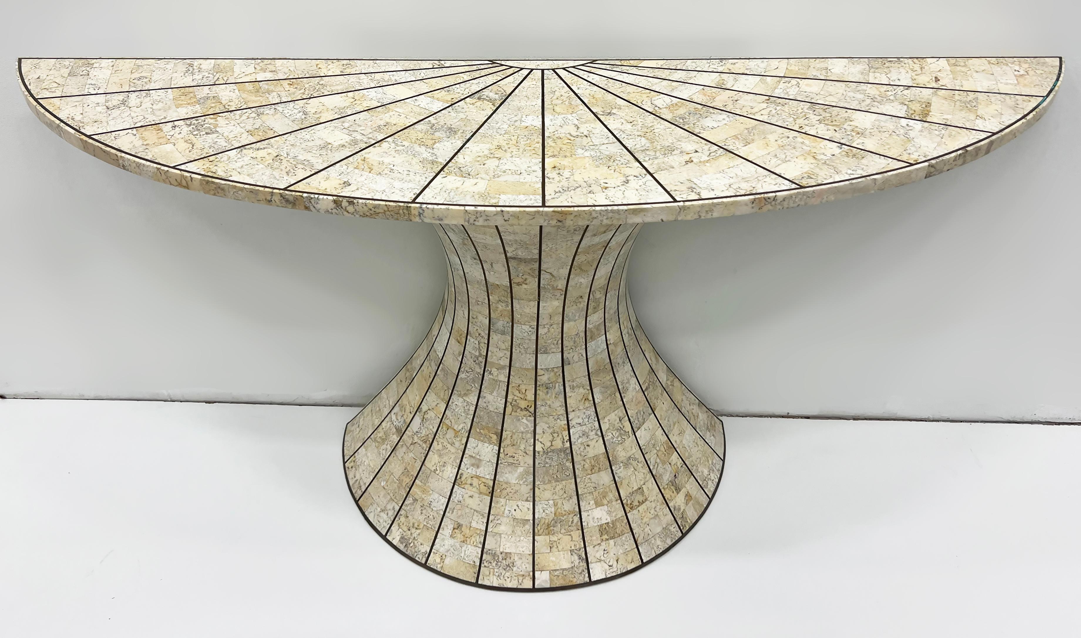 1980s Maitland-Smith Tessellated Stone Console Table with Brass Inlay In Good Condition In Miami, FL