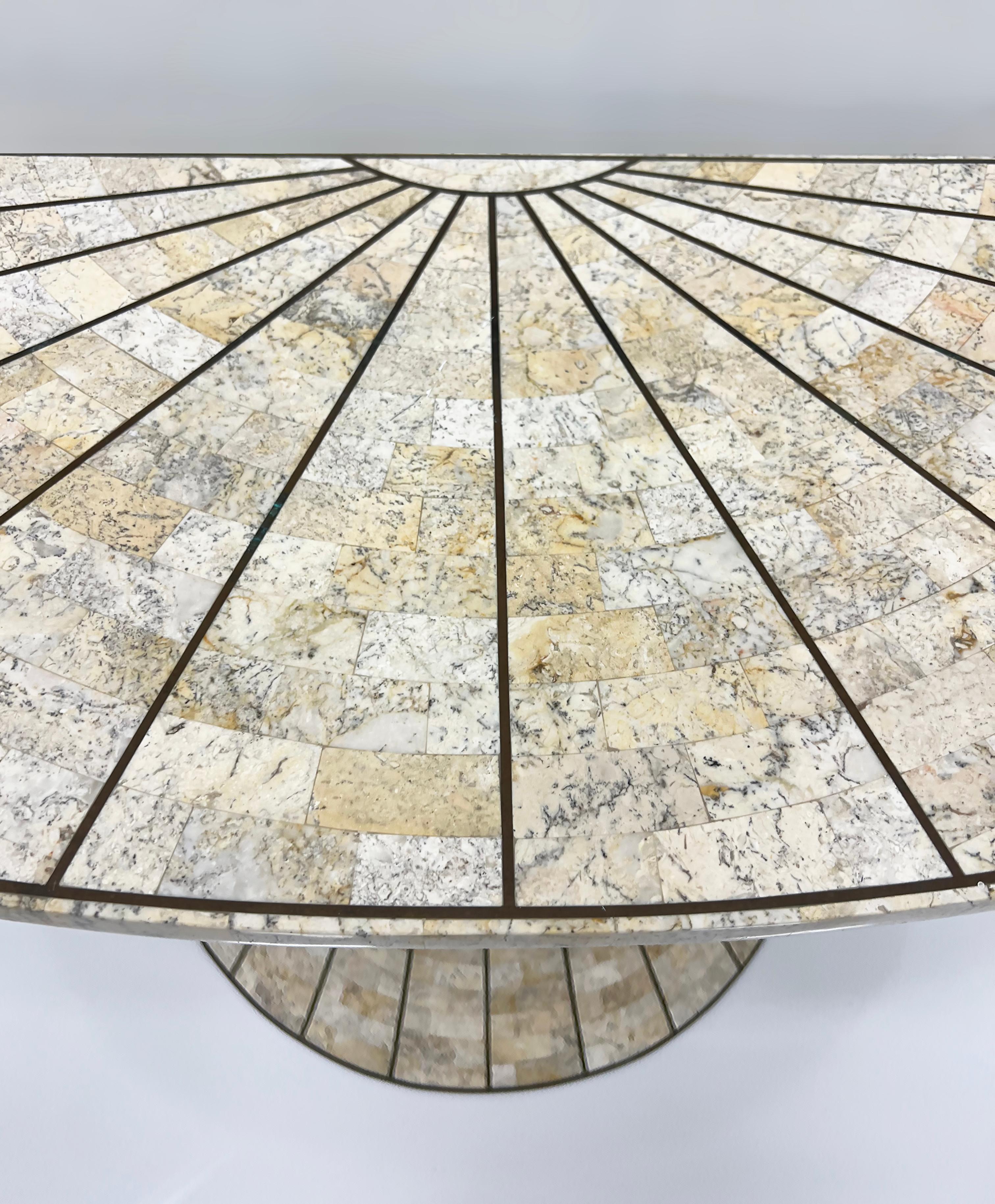 20th Century 1980s Maitland-Smith Tessellated Stone Console Table with Brass Inlay