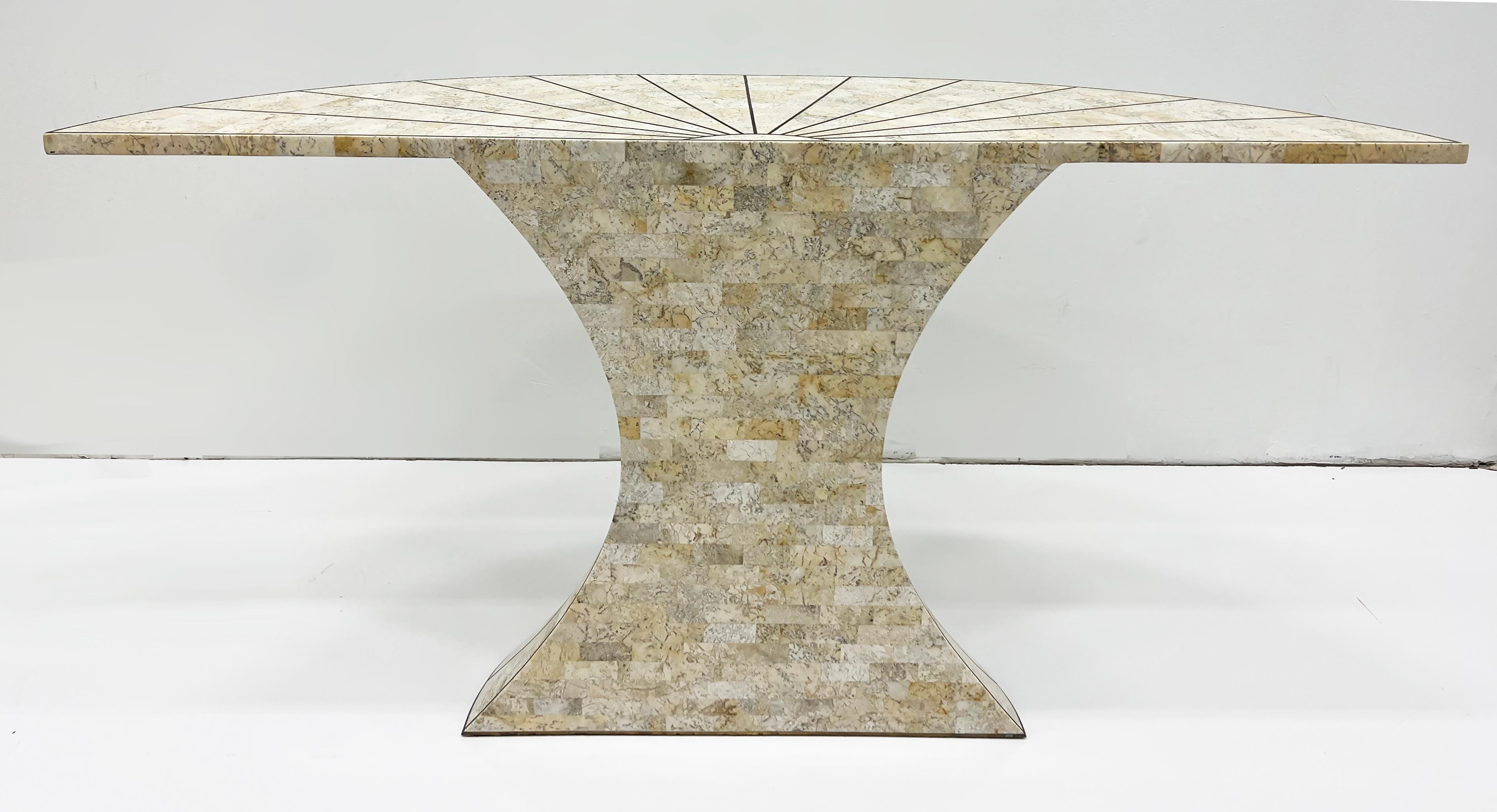 1980s Maitland-Smith Tessellated Stone Console Table with Brass Inlay 4