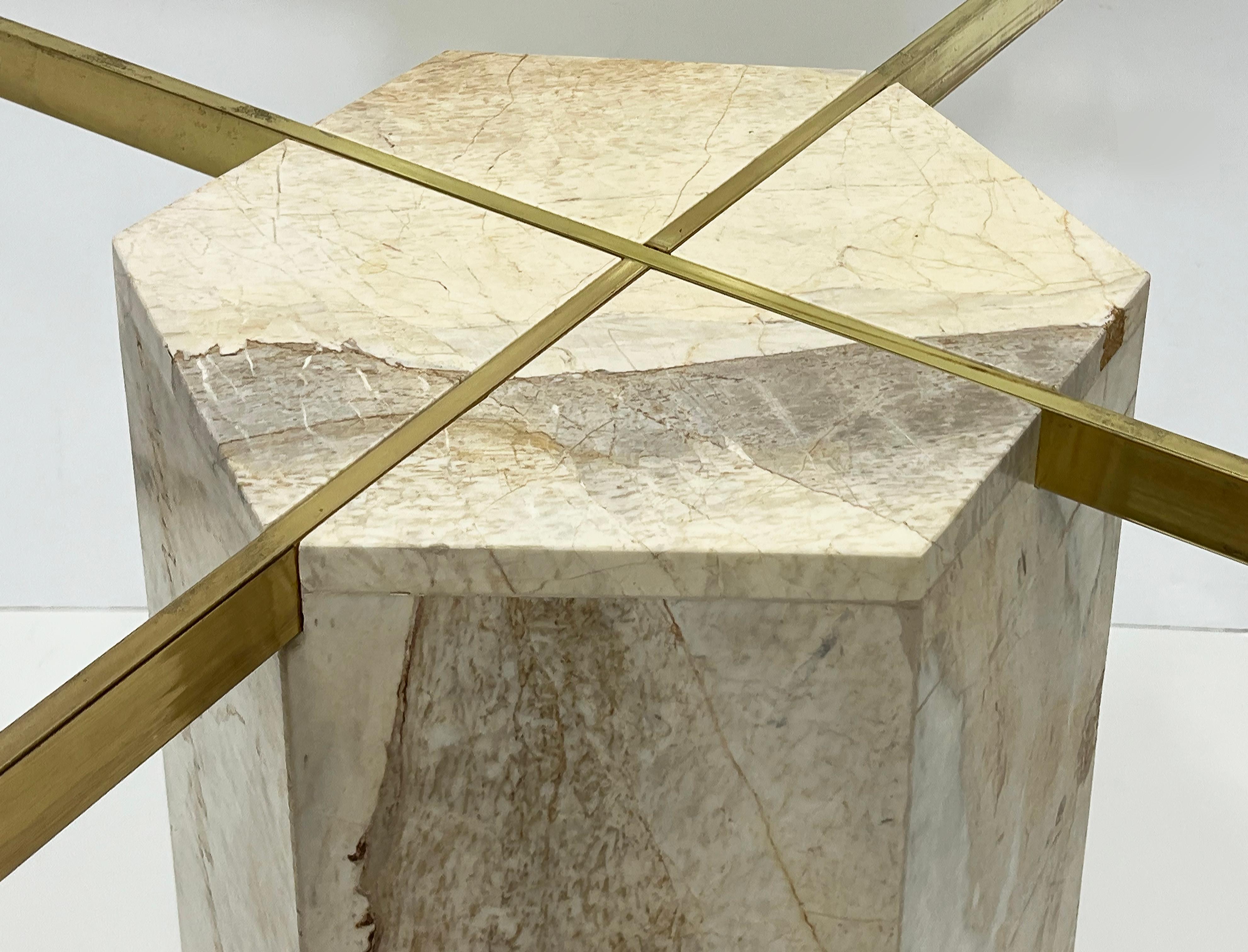 1980s Marble and Brass Ello Game Dining Table with Glass Top 1