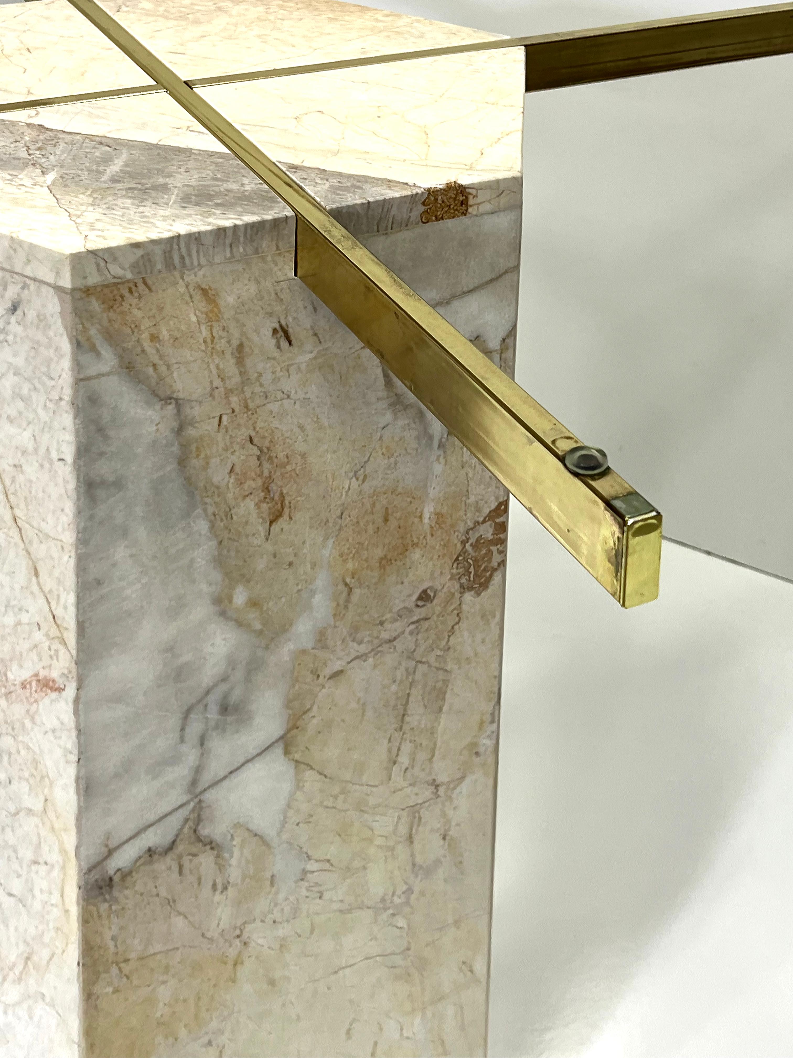1980s Marble and Brass Ello Game Dining Table with Glass Top 3