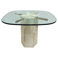 1980s Marble and Brass Ello Game Dining Table with Glass Top