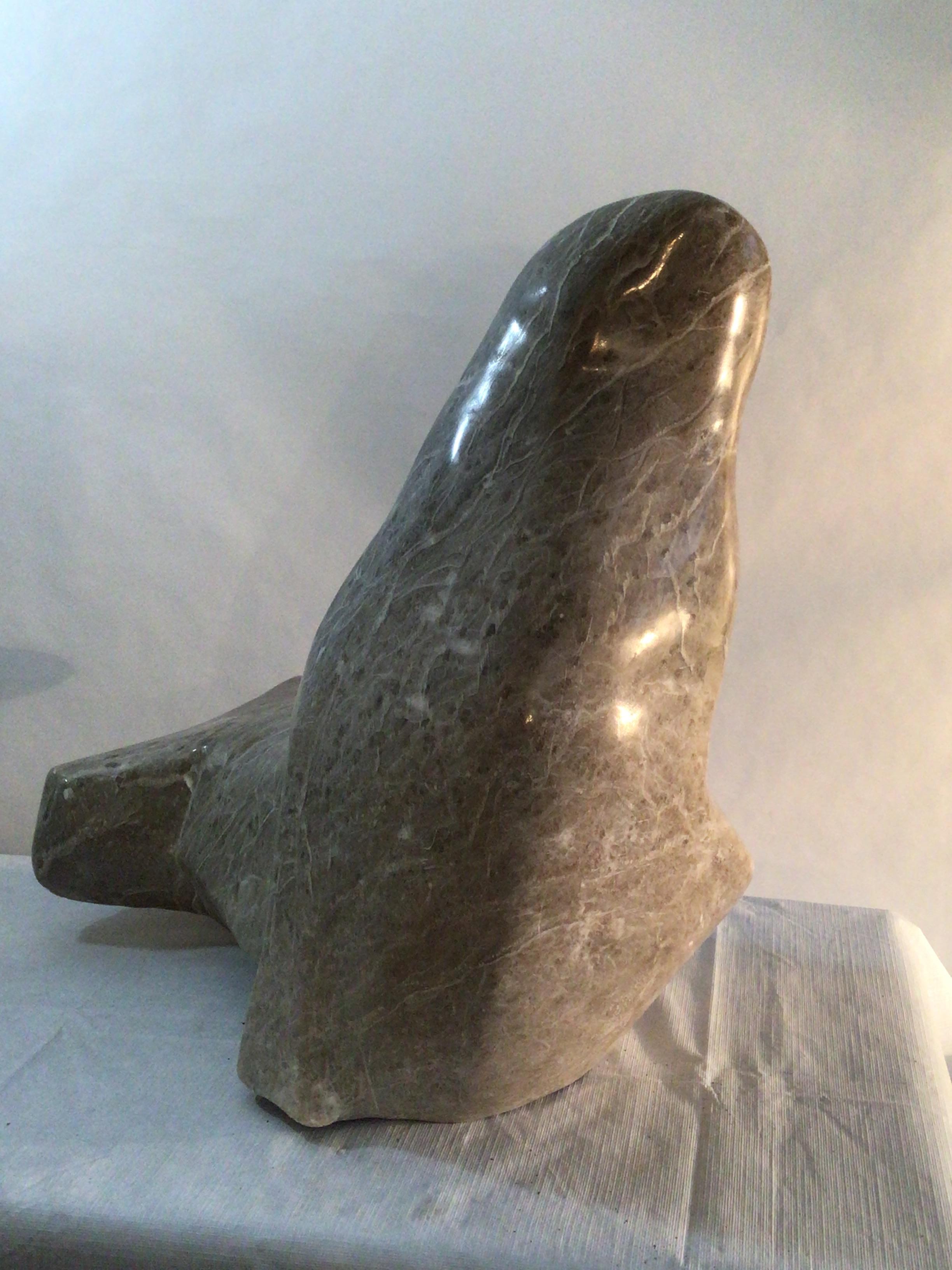 1980s Marble Seal Sculpture 'Signed' In Good Condition For Sale In Tarrytown, NY