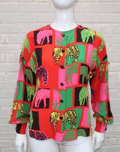 1980's Margaretha Ley for Escada Animal Print Silk Blouse