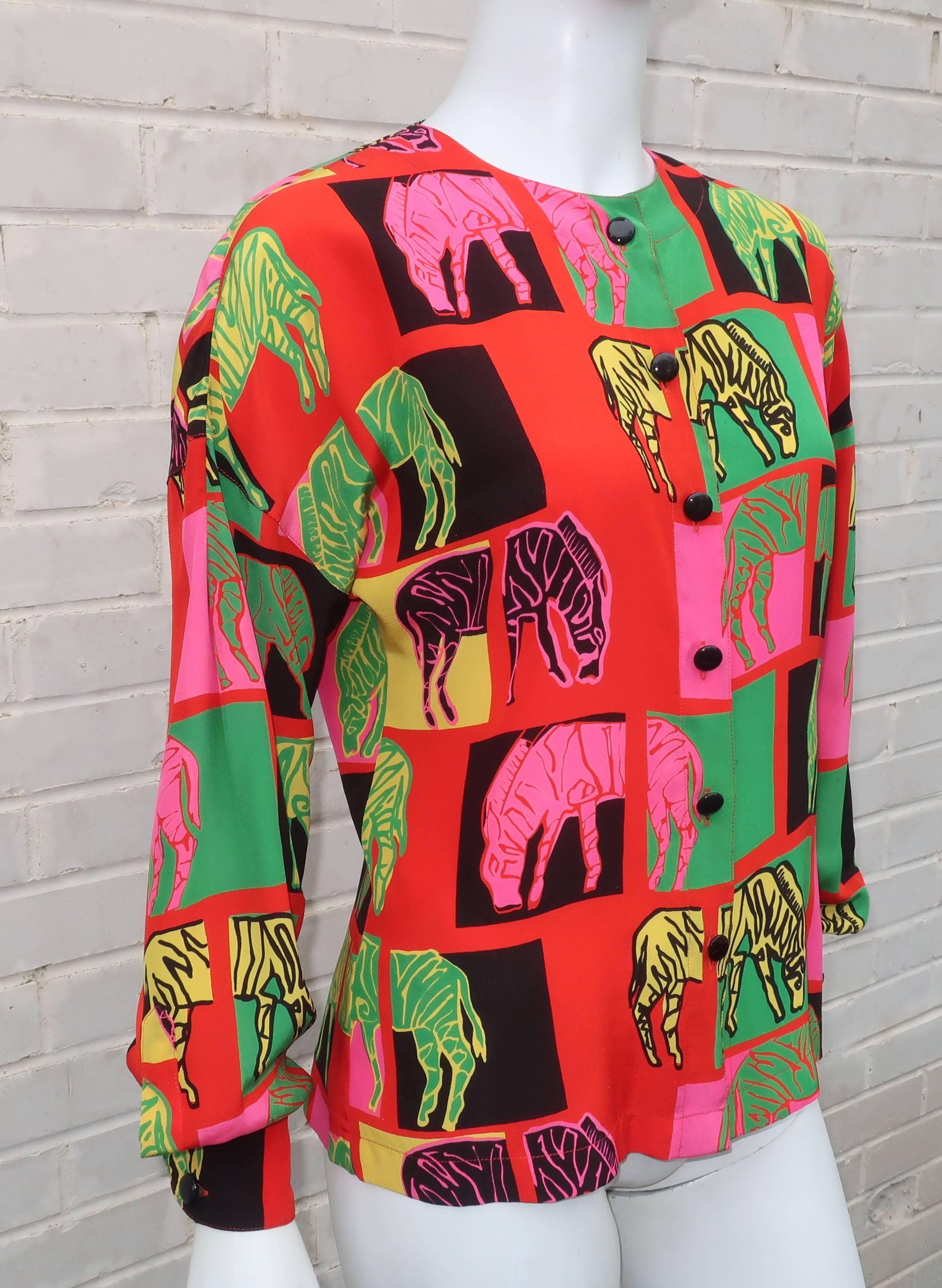 1980's Margaretha Ley for Escada Animal Print Silk Blouse In Excellent Condition In Atlanta, GA