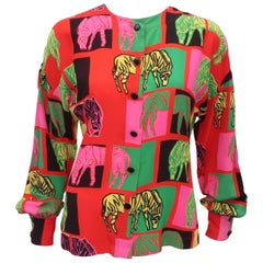 1980's Margaretha Ley for Escada Animal Print Silk Blouse