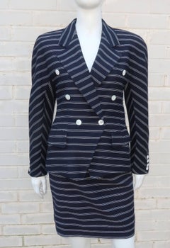 Margaretha Ley for Escada Blue and White Striped Skirt Suit, 1980s
