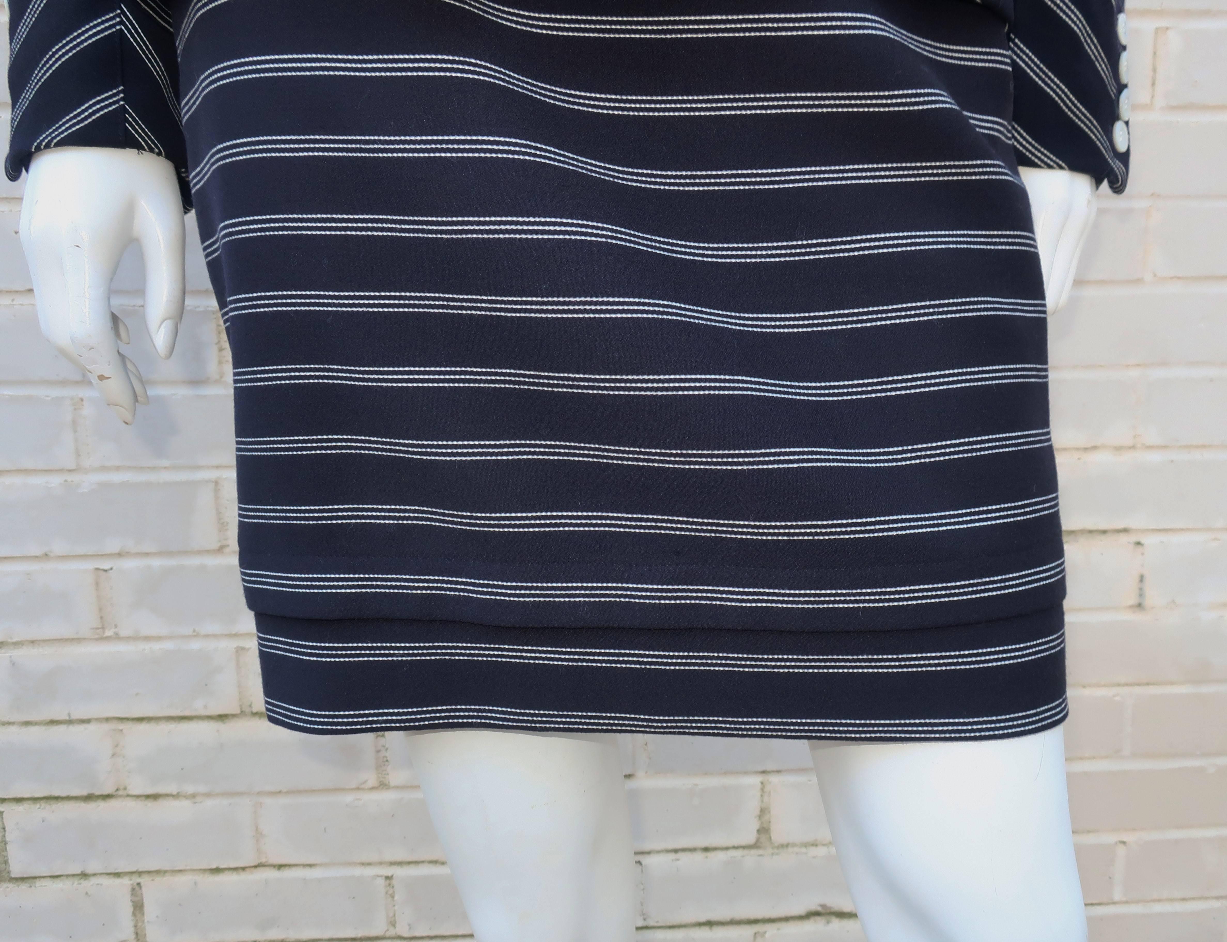 Margaretha Ley for Escada Blue and White Striped Skirt Suit, 1980s  In Excellent Condition In Atlanta, GA
