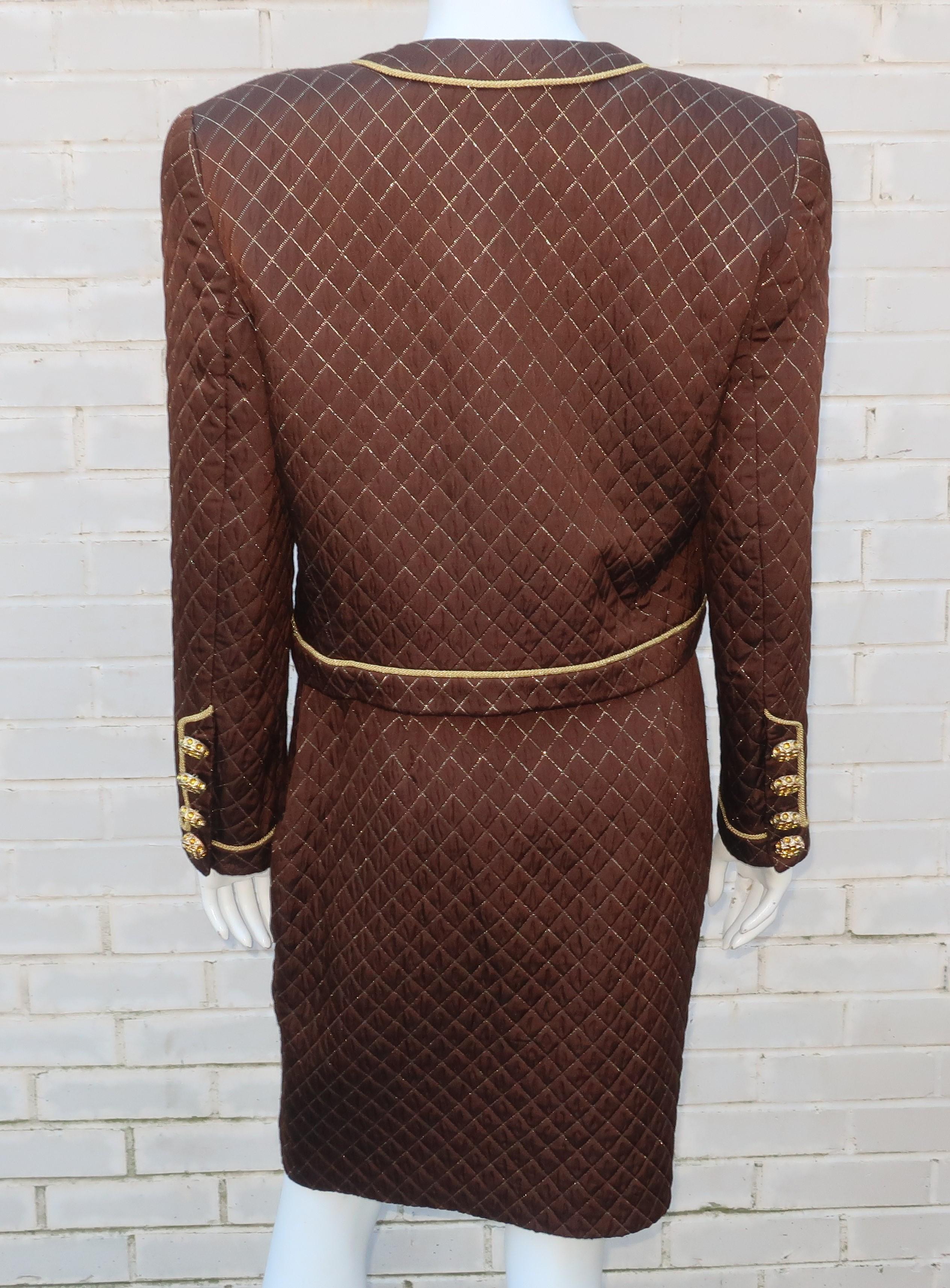 1980's Margaretha Ley for Escada Brown & Gold Silk Quilted Skirt Suit 6