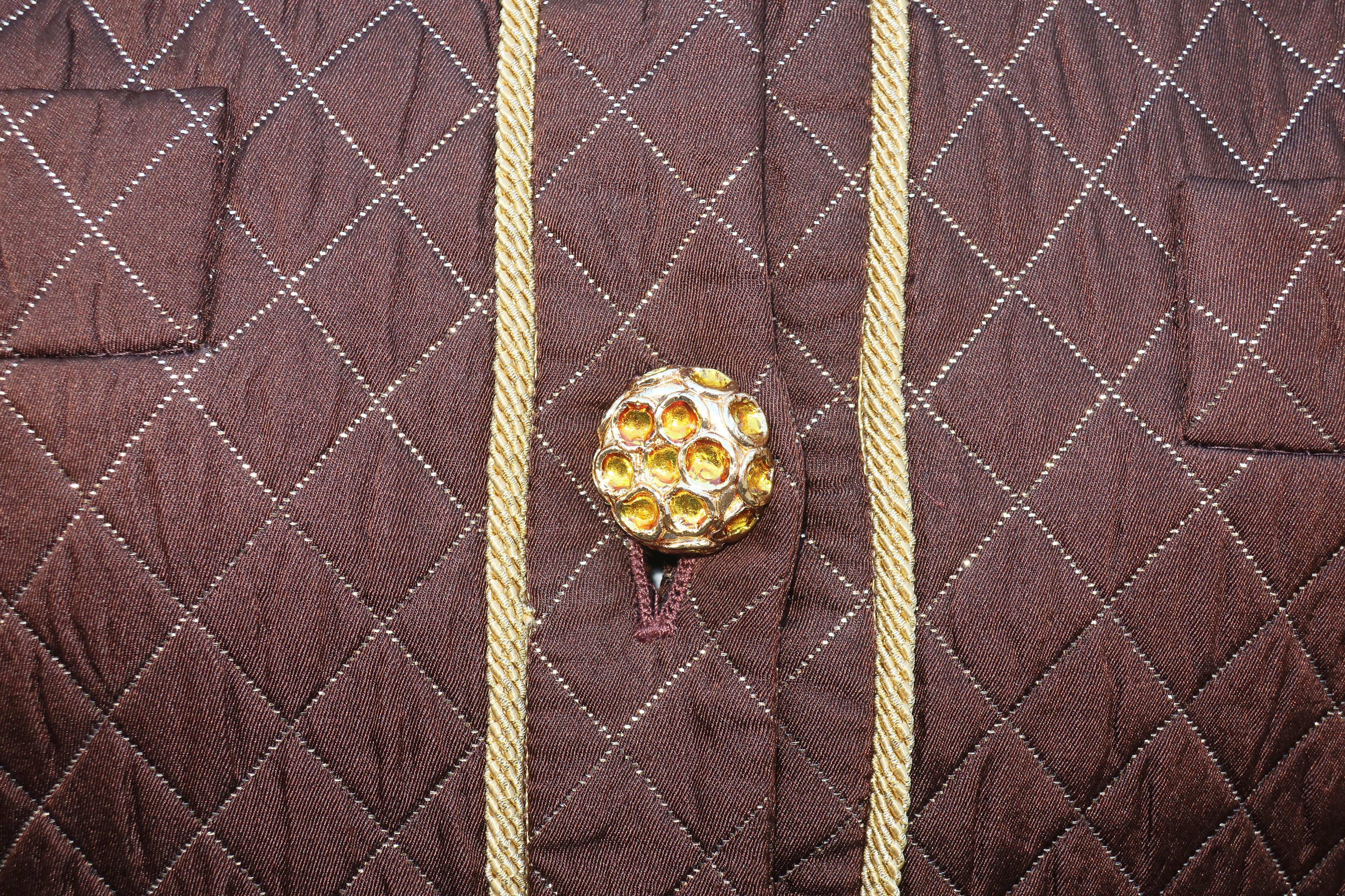 1980's Margaretha Ley for Escada Brown & Gold Silk Quilted Skirt Suit 1