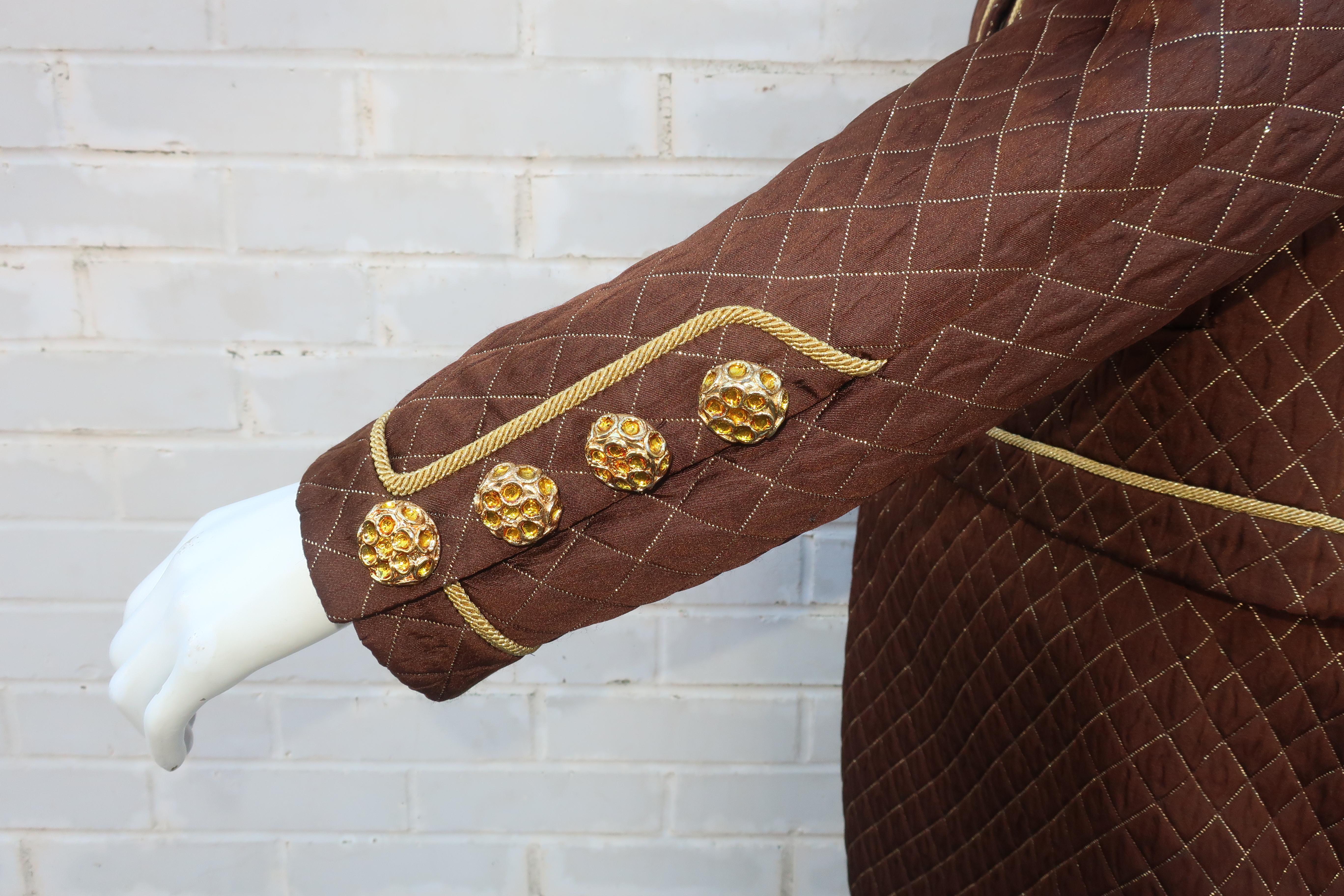 1980's Margaretha Ley for Escada Brown & Gold Silk Quilted Skirt Suit 5