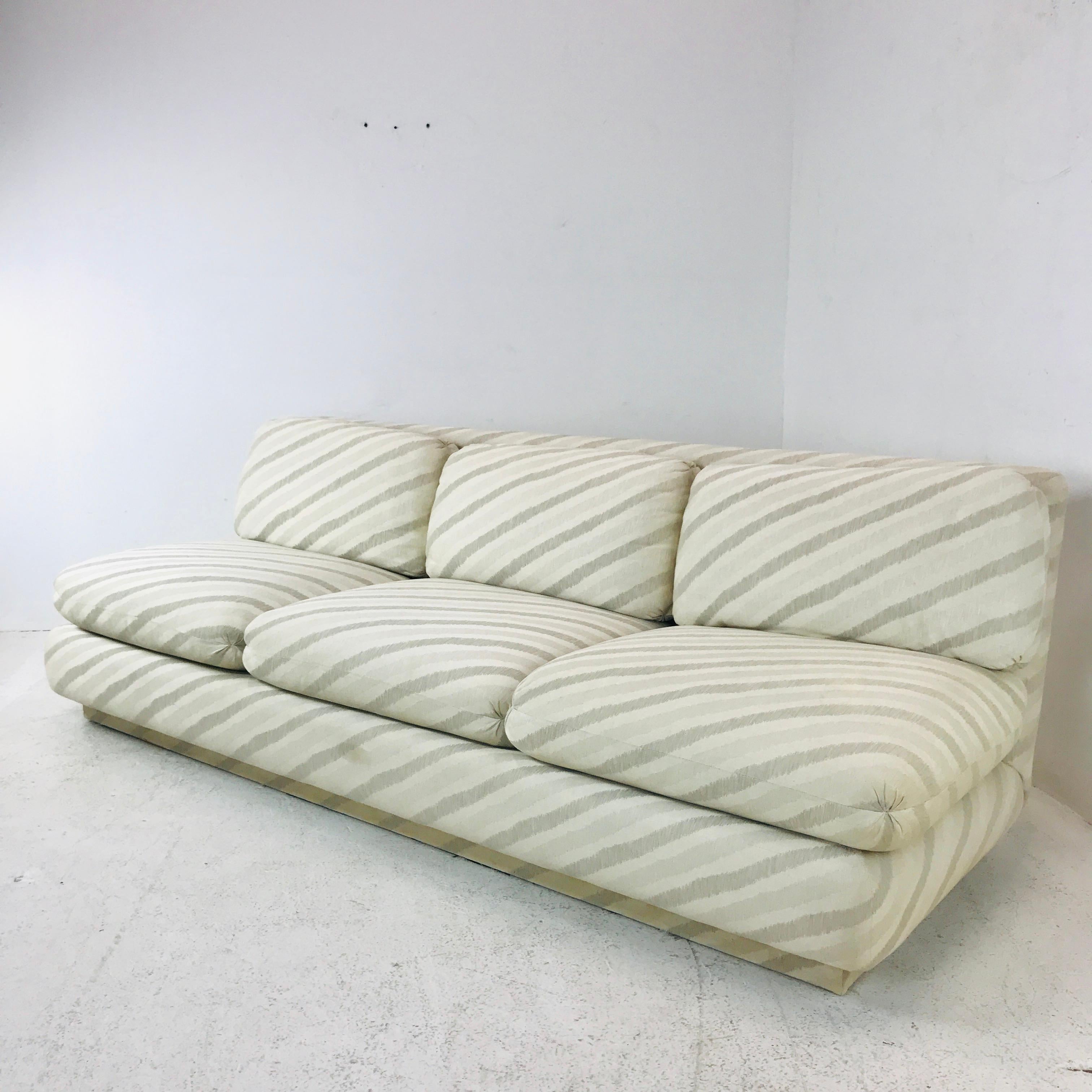 1980s Marge Carson slipper sofa. Good vintage condition with original tags. Reupholstery recommended.