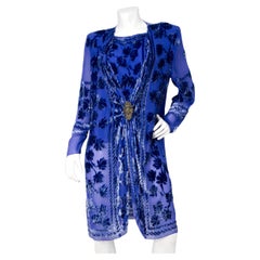 1980s Marian Clayden Electric Blue Burnt-Out Velvet Kimono