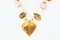 1980s Marie Victoire Kamer Beaded Statement Necklace with Gilded Leaves, Signed