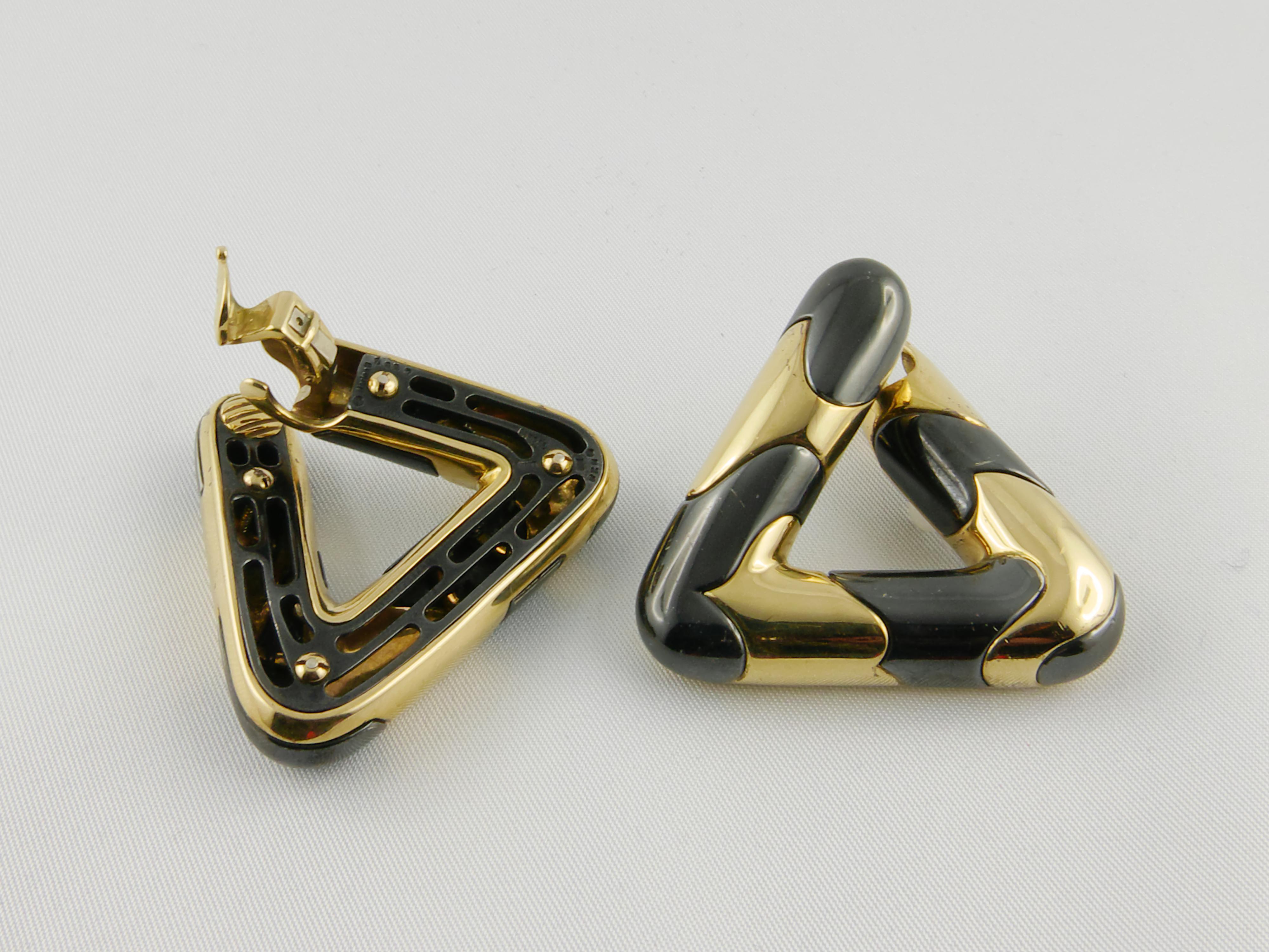 1980s Marina B’s Tom Collection Yellow Gold and Blackened Metal Earrings In Good Condition In Torino, IT