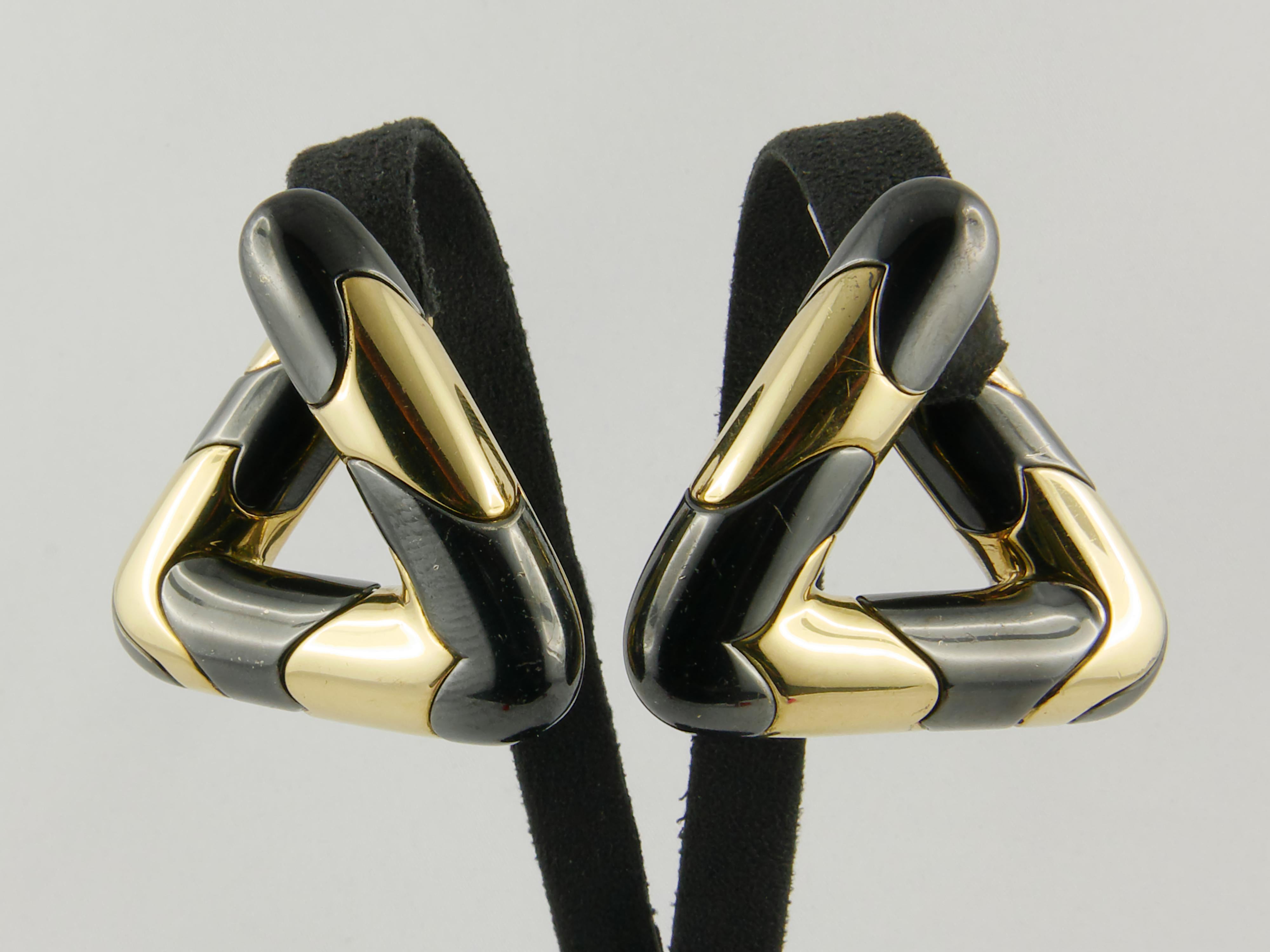 Women's 1980s Marina B’s Tom Collection Yellow Gold and Blackened Metal Earrings