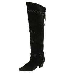 1980s Mario Valentino Black Suede Knee Boots