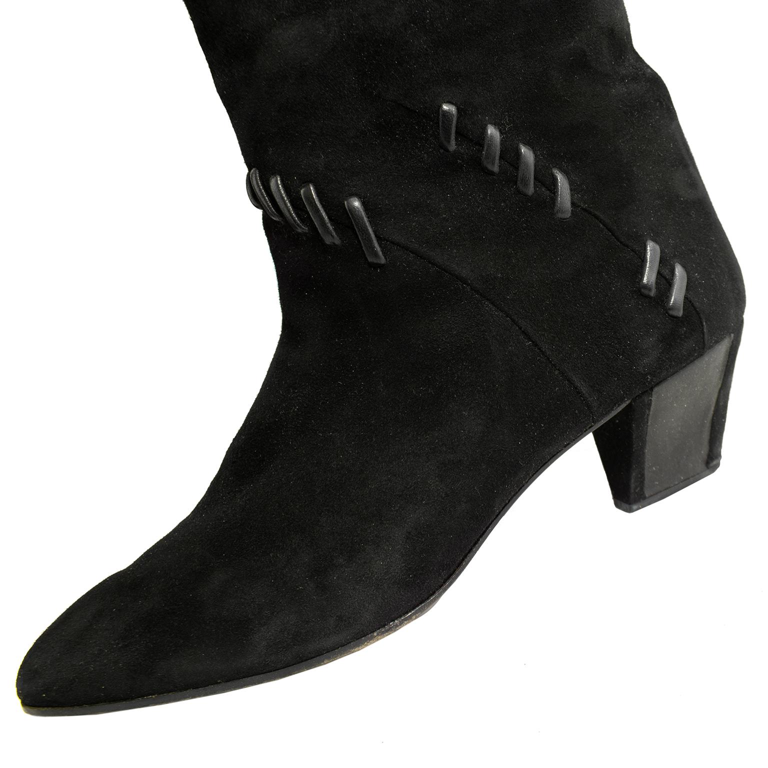 Women's 1980s Mario Valentino Black Suede Knee Boots For Sale