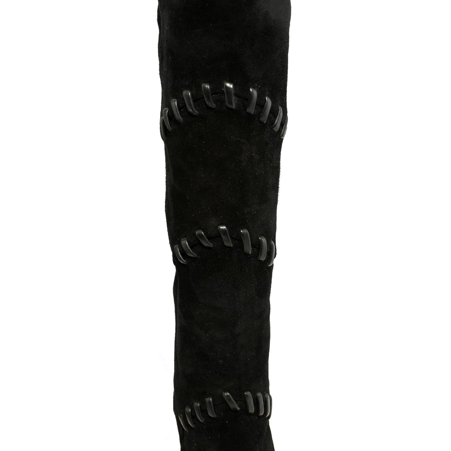 1980s Mario Valentino Black Suede Knee Boots For Sale 2