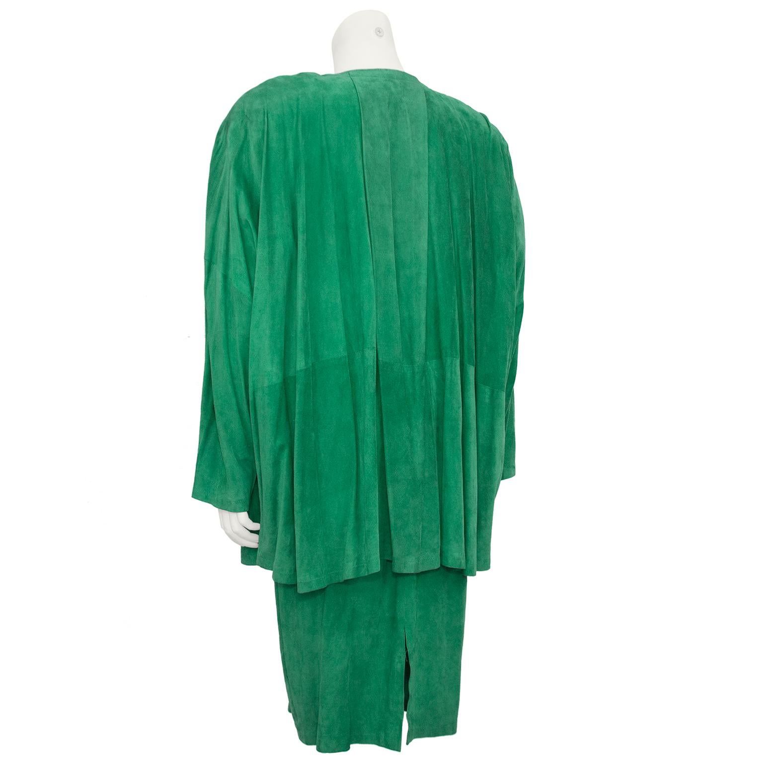 Women's 1980s Mario Valentino Kelly Green Suede Ensemble  For Sale