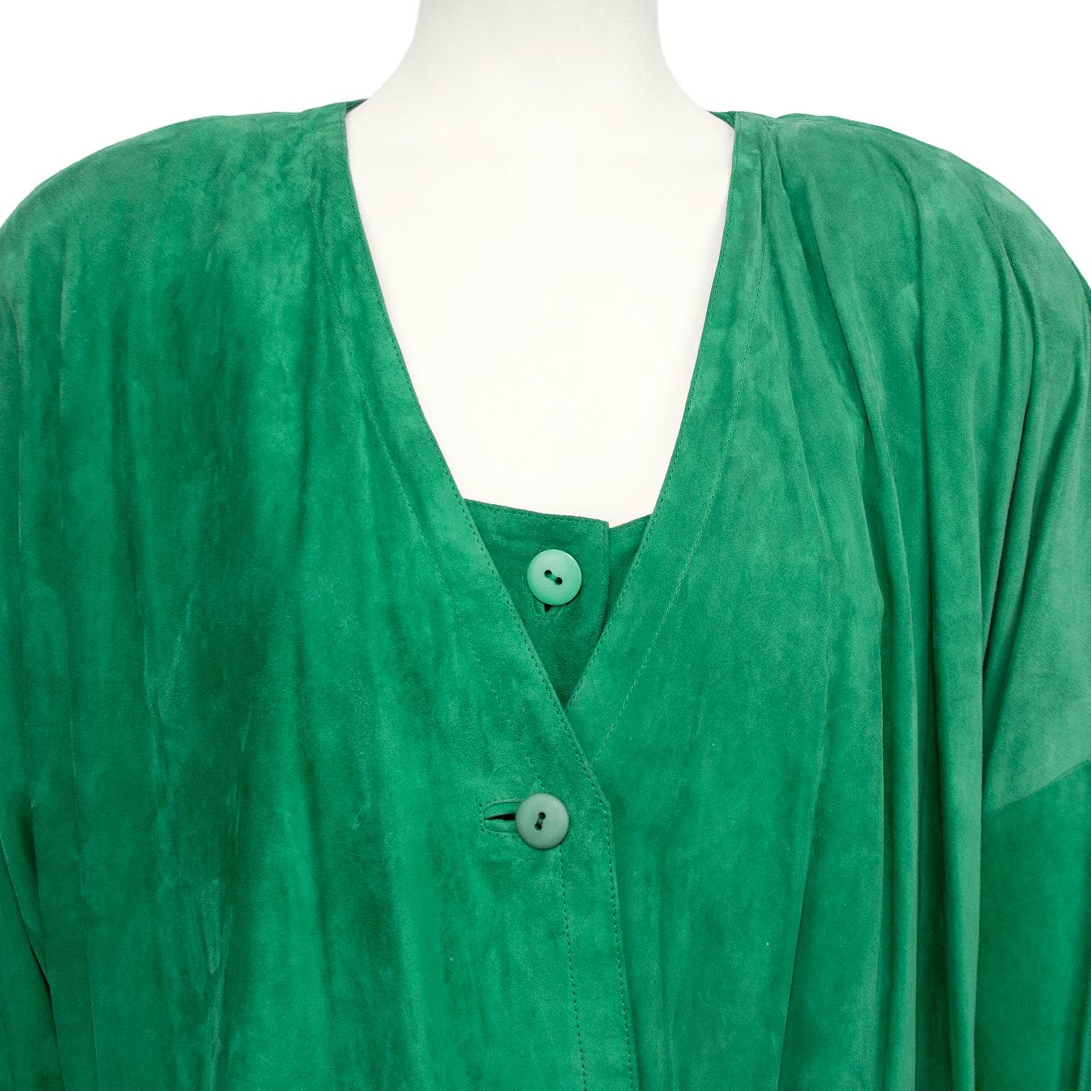 1980s Mario Valentino Kelly Green Suede Ensemble  For Sale 3