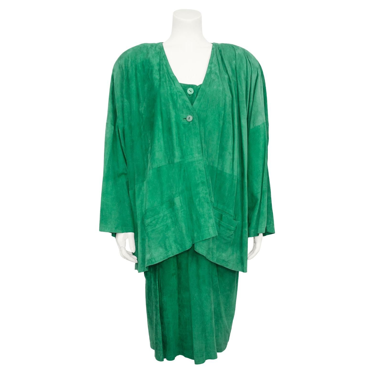 1980s Mario Valentino Kelly Green Suede Ensemble  For Sale