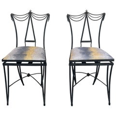 1980s - Mario Villa - A Rare Pair of Bespoke Steel & Bronze Patio Counter Stools