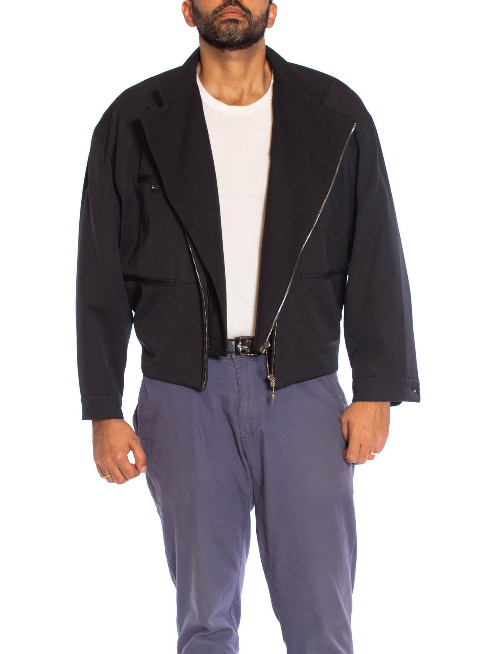 1980S MARITHE FRANCOIS GIRBAUD Grey Rayon & Wool Gabardine Men's Gaultier Style Layered Bomber Jacket