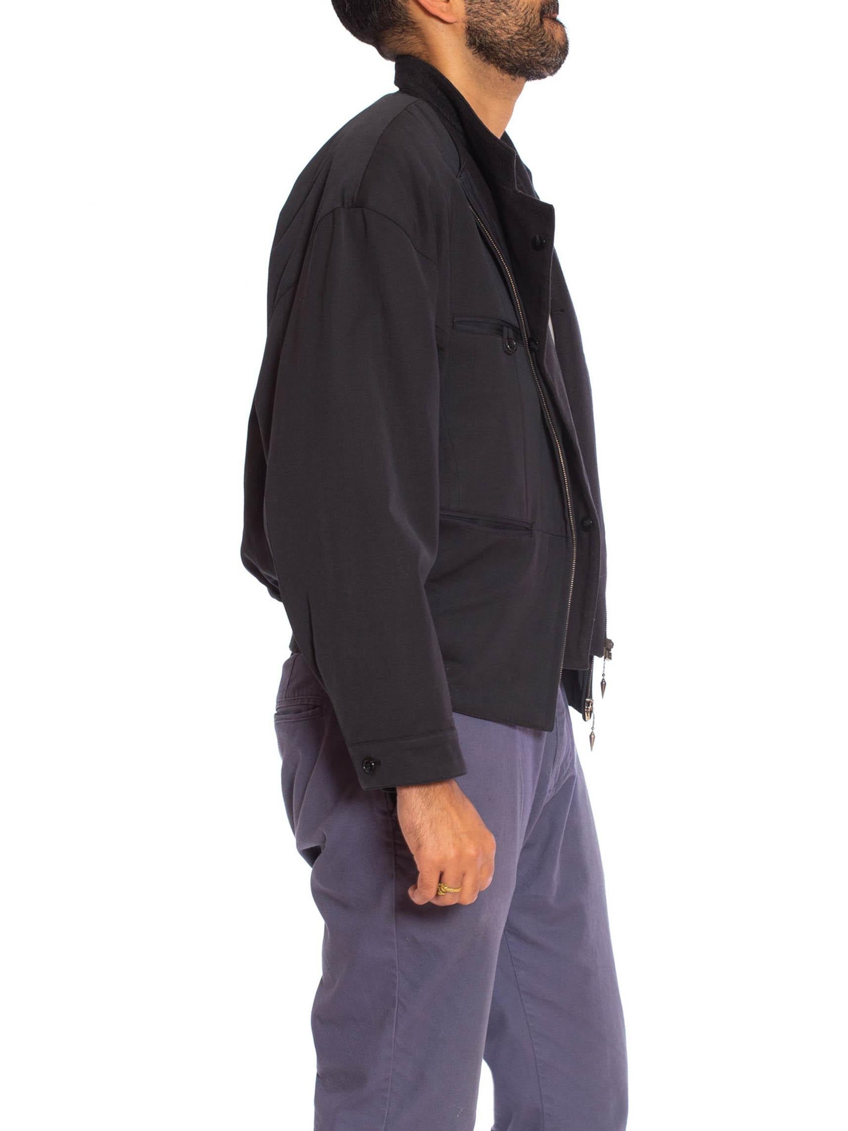 Black 1980S MARITHE FRANCOIS GIRBAUD Grey Rayon & Wool Gabardine Men's Gaultier Style