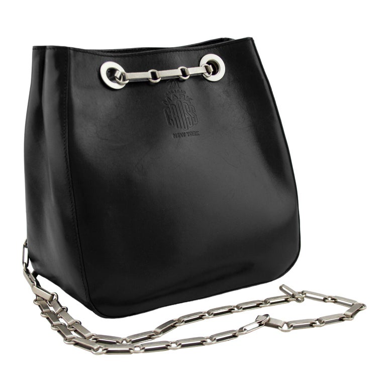 1980s Mark Cross Black Leather Small Bucket Bag For Sale at  display picture 1