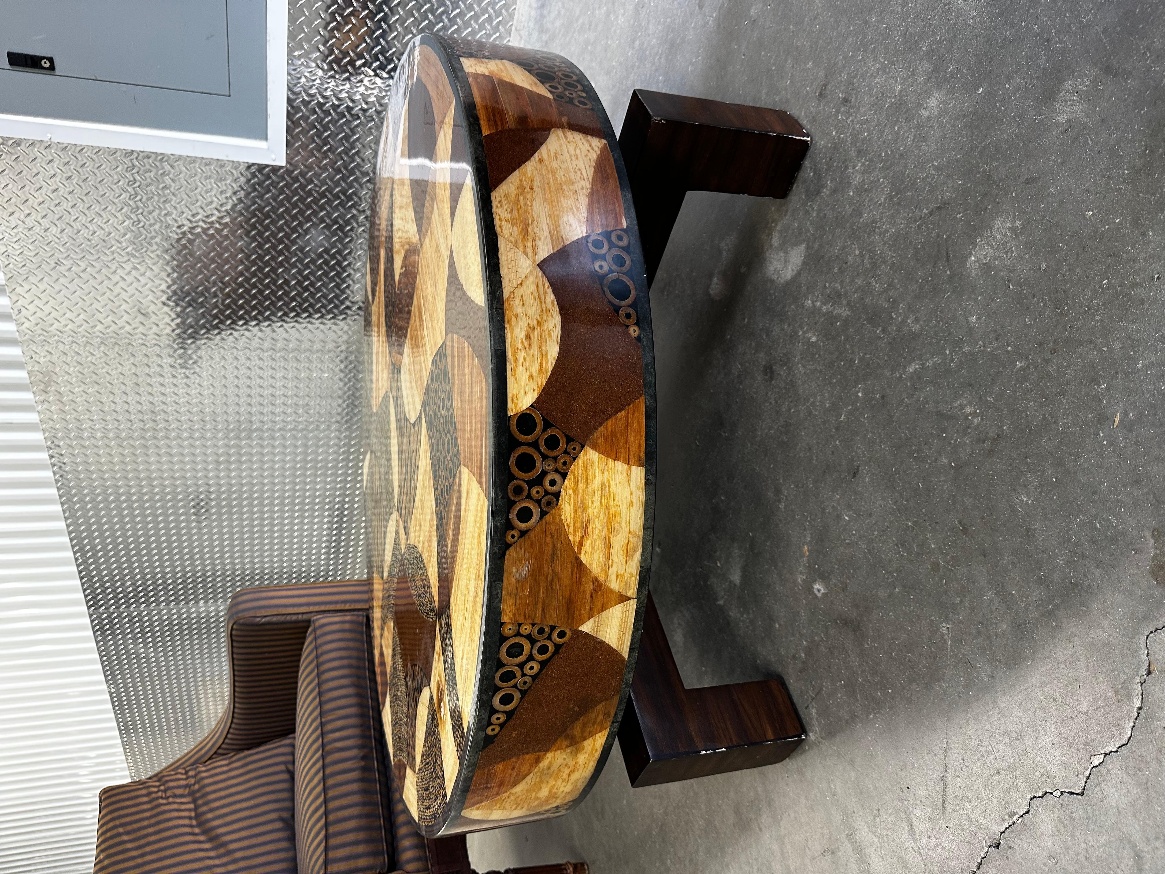 1980s Marquis Collection of Beverly Hills Wood Coffee Round Table For Sale 4