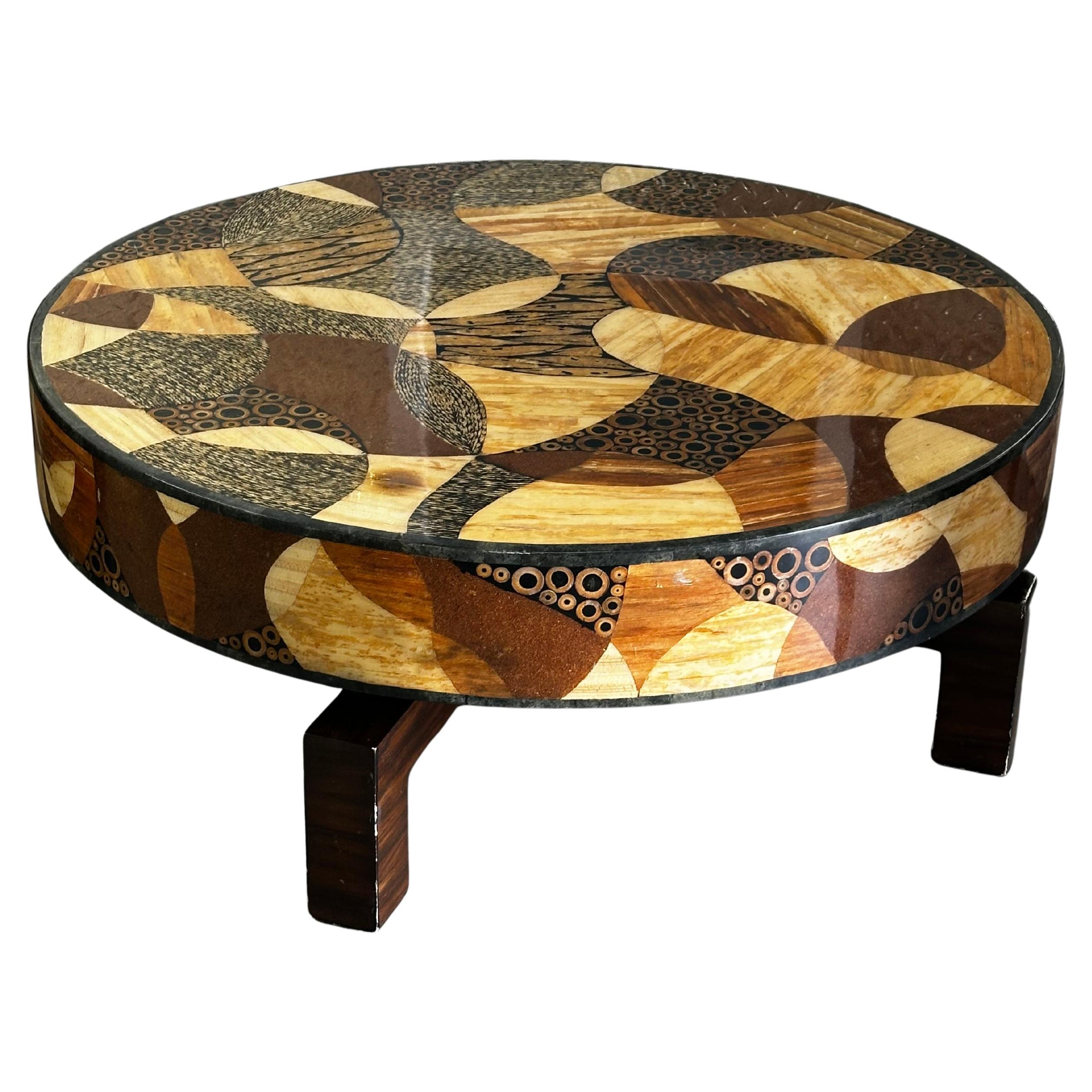 1980s Marquis Collection of Beverly Hills Wood Coffee Round Table For Sale