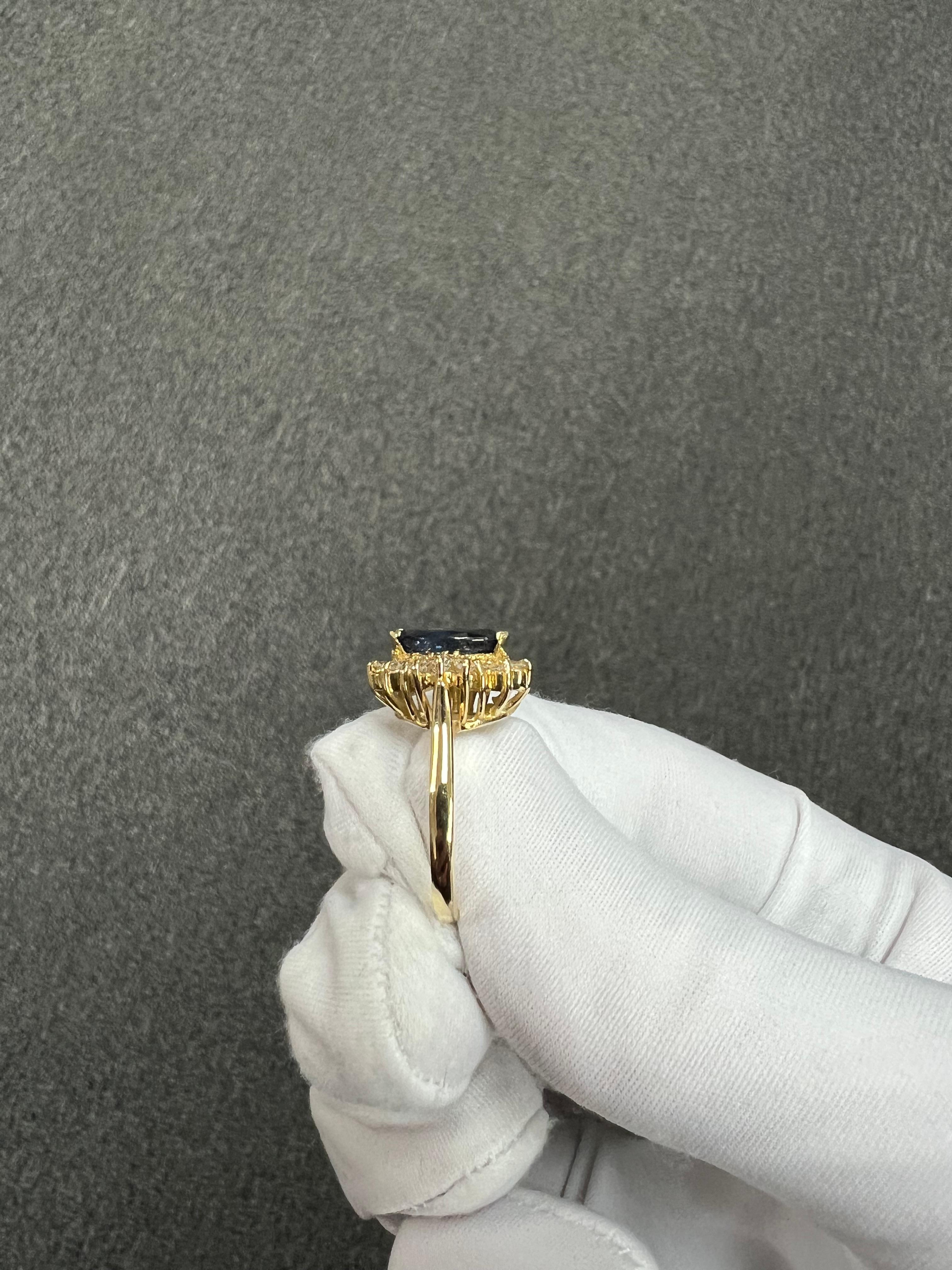 1980s Marquis Sapphire Diamond 14k Yellow Gold Cluster Ring For Sale 7