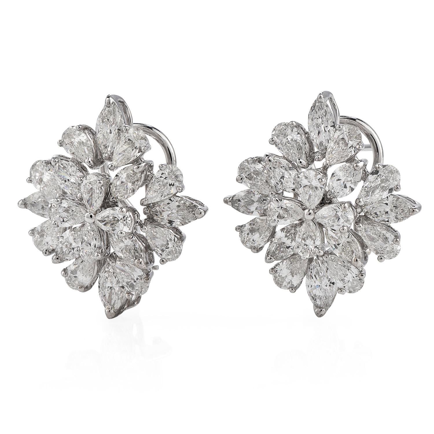 These dazzling earrings would be suited for your next formal occasion, or anytime you’d like to feel fancy and special.

These alluring earrings boast 40 genuine natural diamonds with marquise and pear shape, totaling  9.65 carats in total,